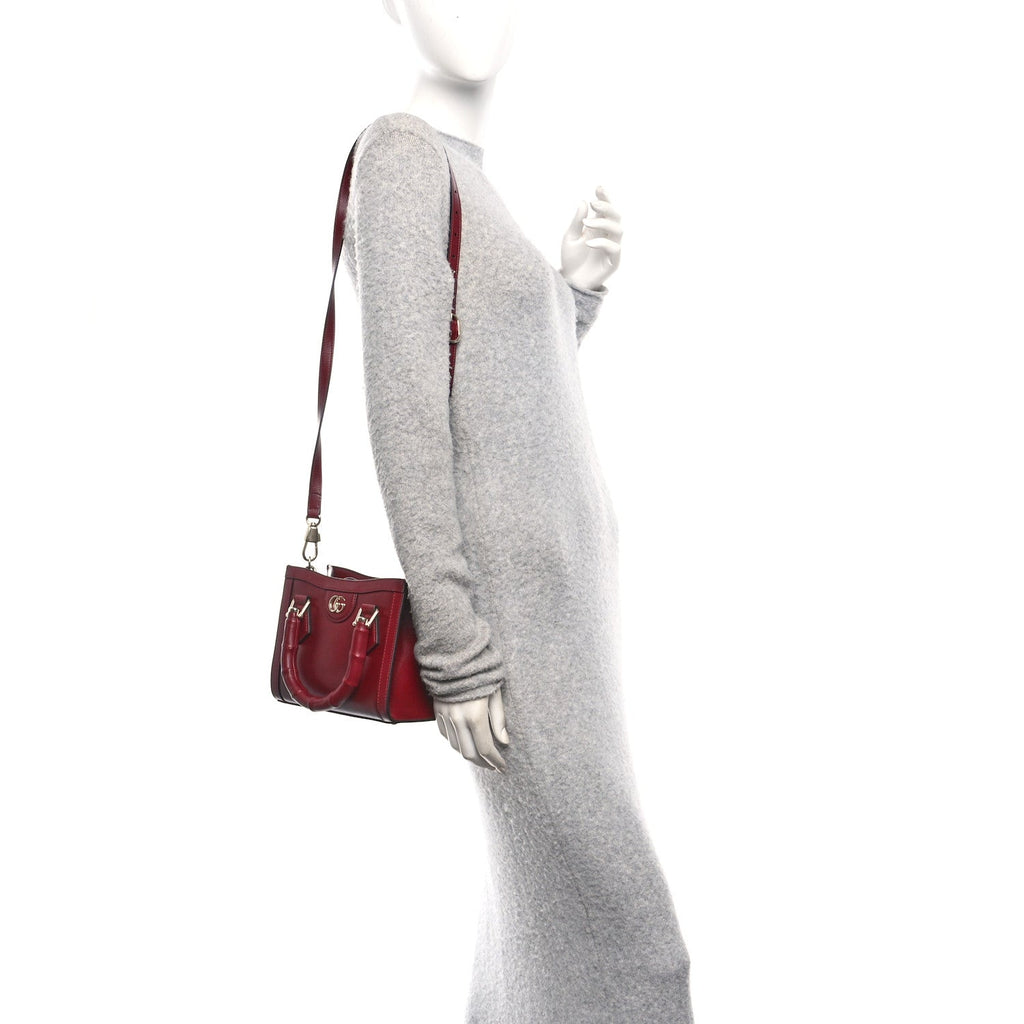 Sweetbread Calfskin Mini Diana Tote Bag Rosso Ancora