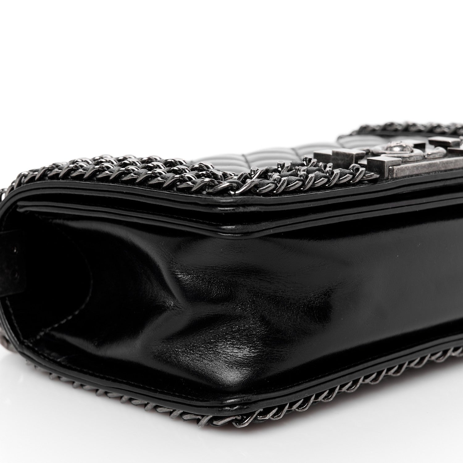 Glazed Calfskin Quilted Small Boy Chained Flap Black