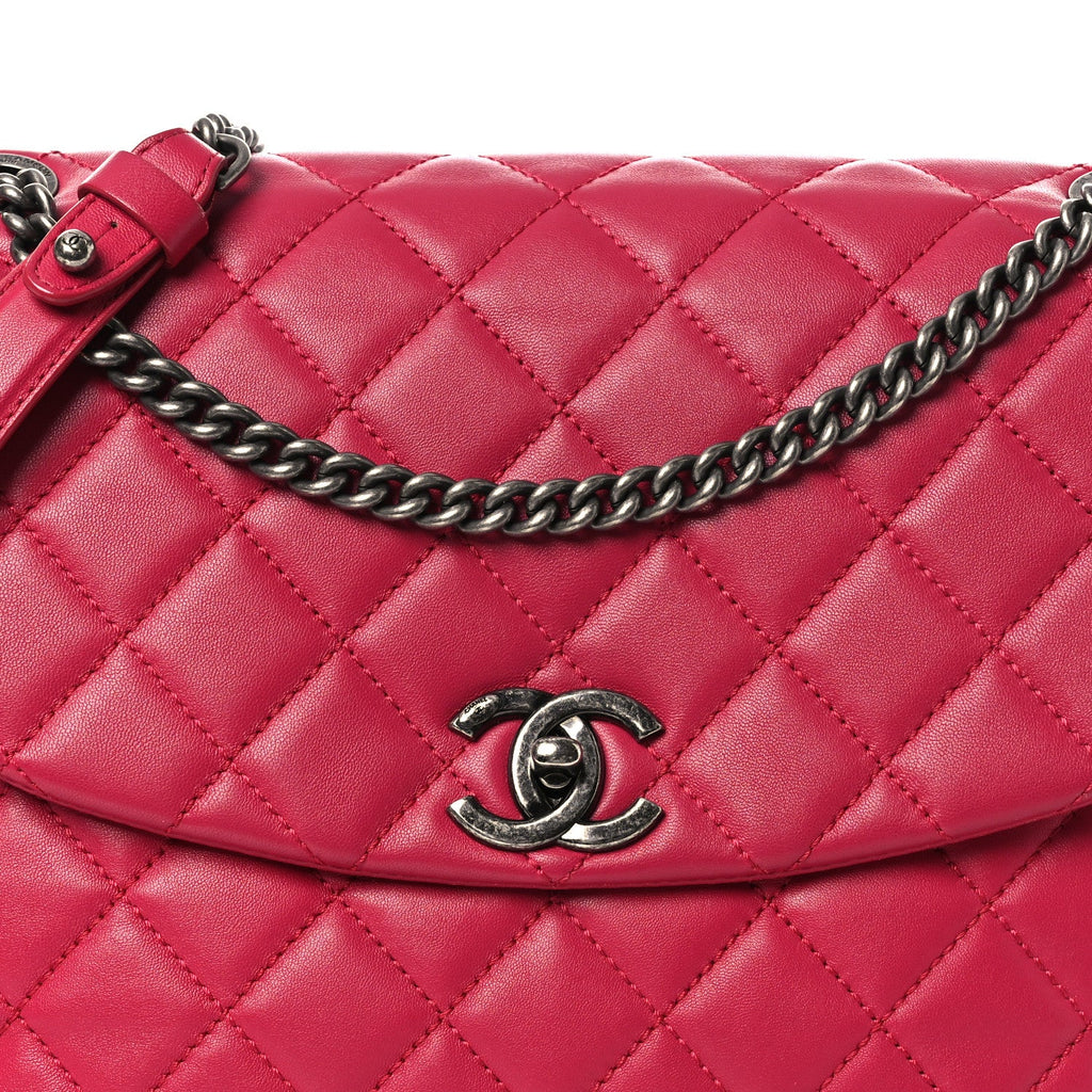 Lambskin Quilted Large Daily Supple Flap Dark Pink