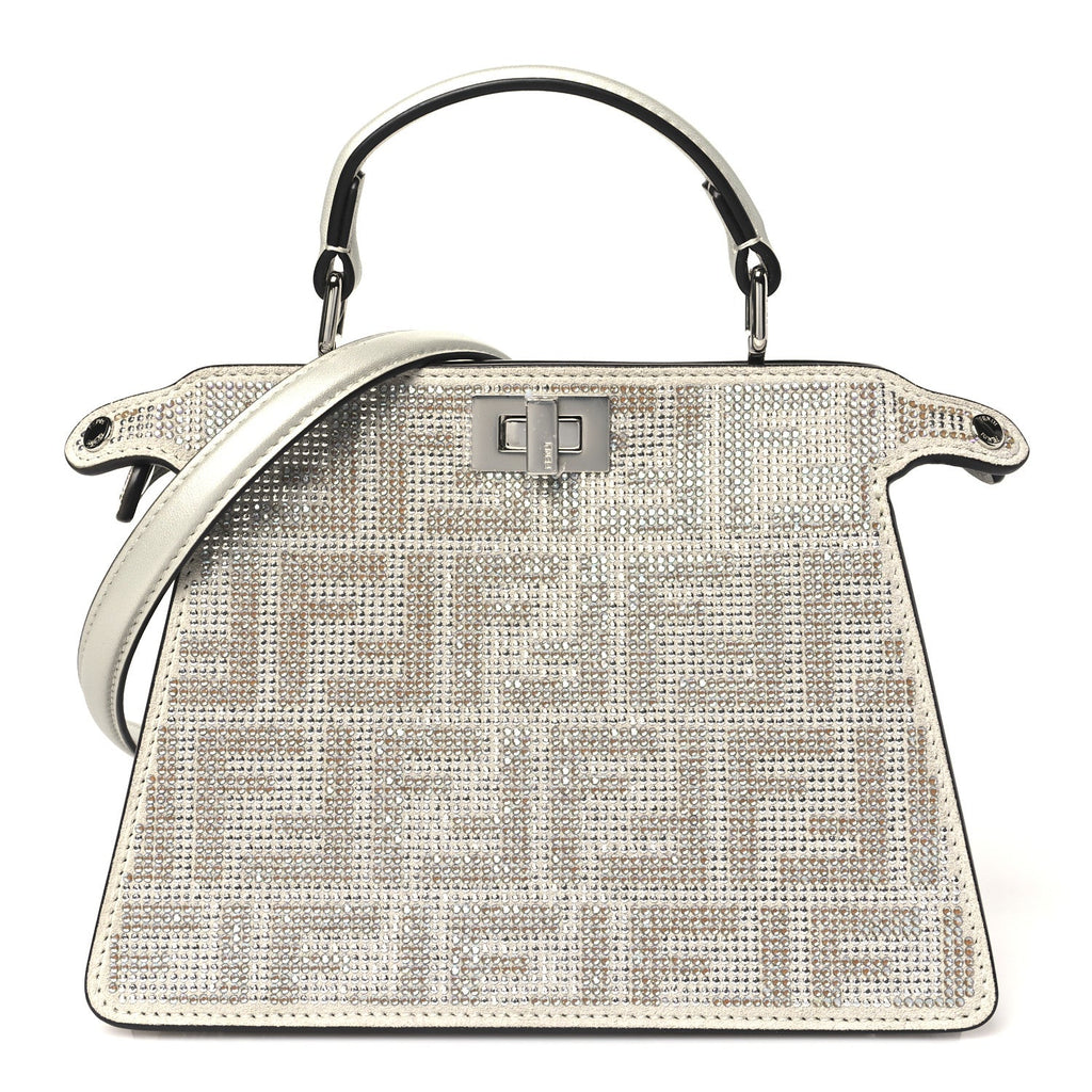 Iridescent Crystal Vitello Laminato Suede FF Petite Peekaboo I SEE U Satchel Cappuccino
