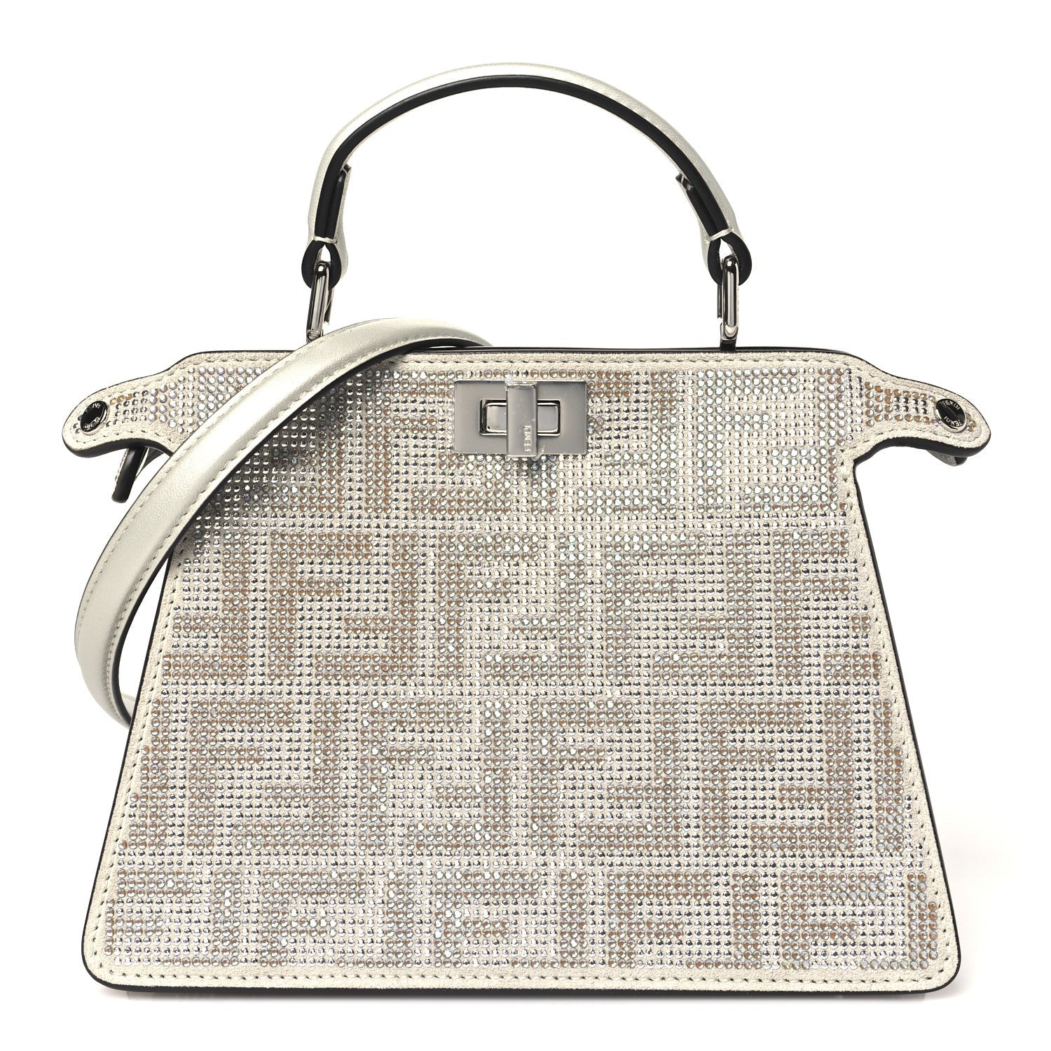 Iridescent Crystal Vitello Laminato Suede FF Petite Peekaboo I SEE U Satchel Cappuccino