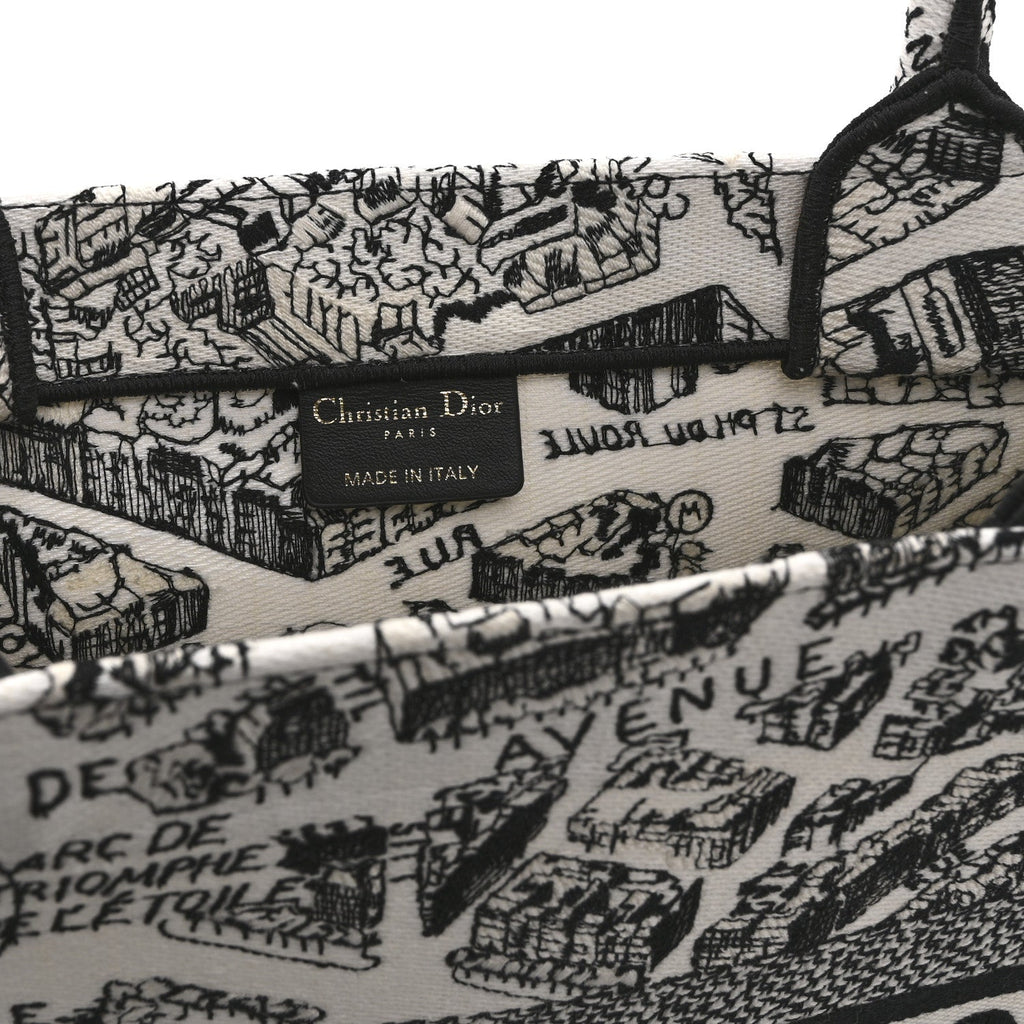 Canvas Embroidered Medium Plan De Paris Book Tote White Black