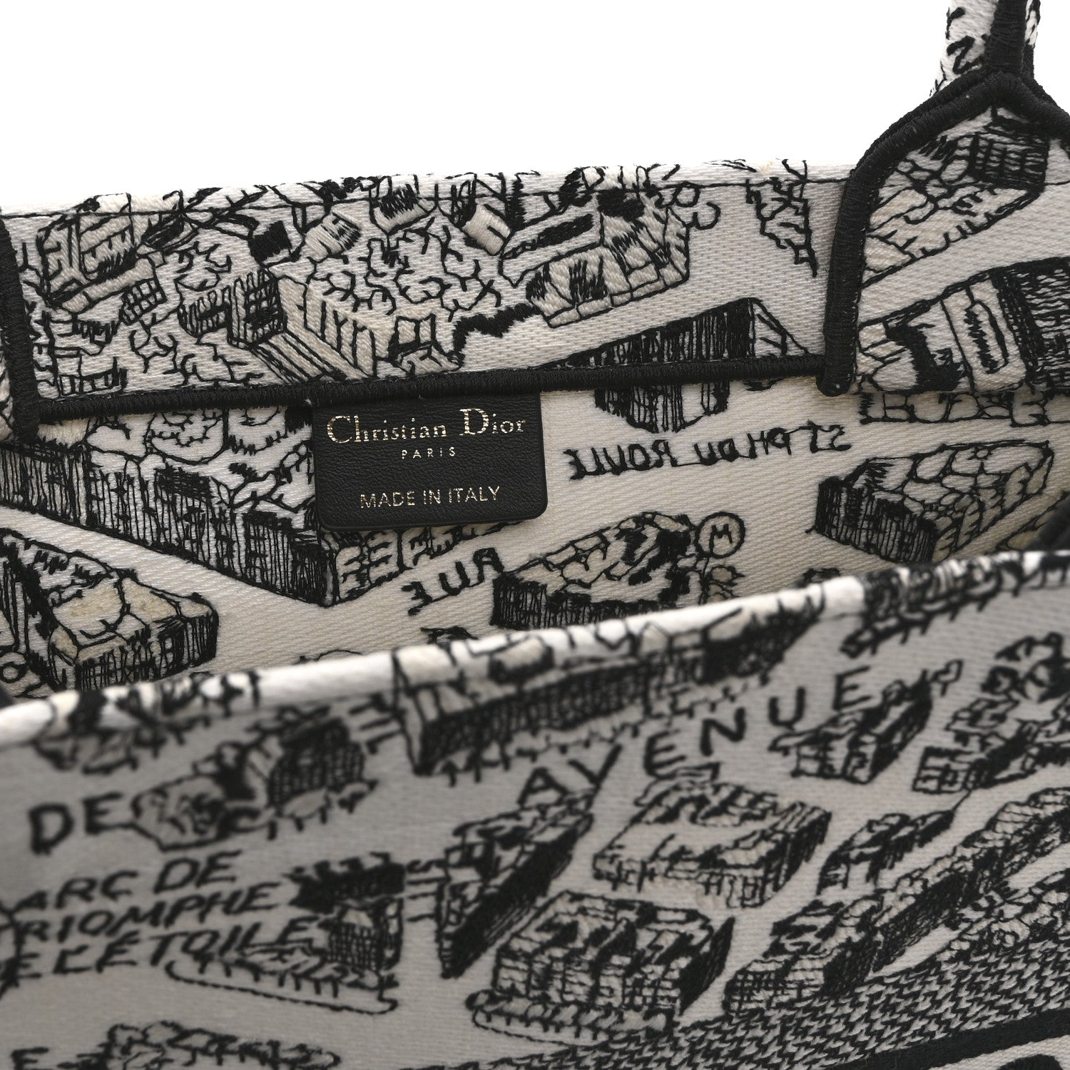 Canvas Embroidered Medium Plan De Paris Book Tote White Black