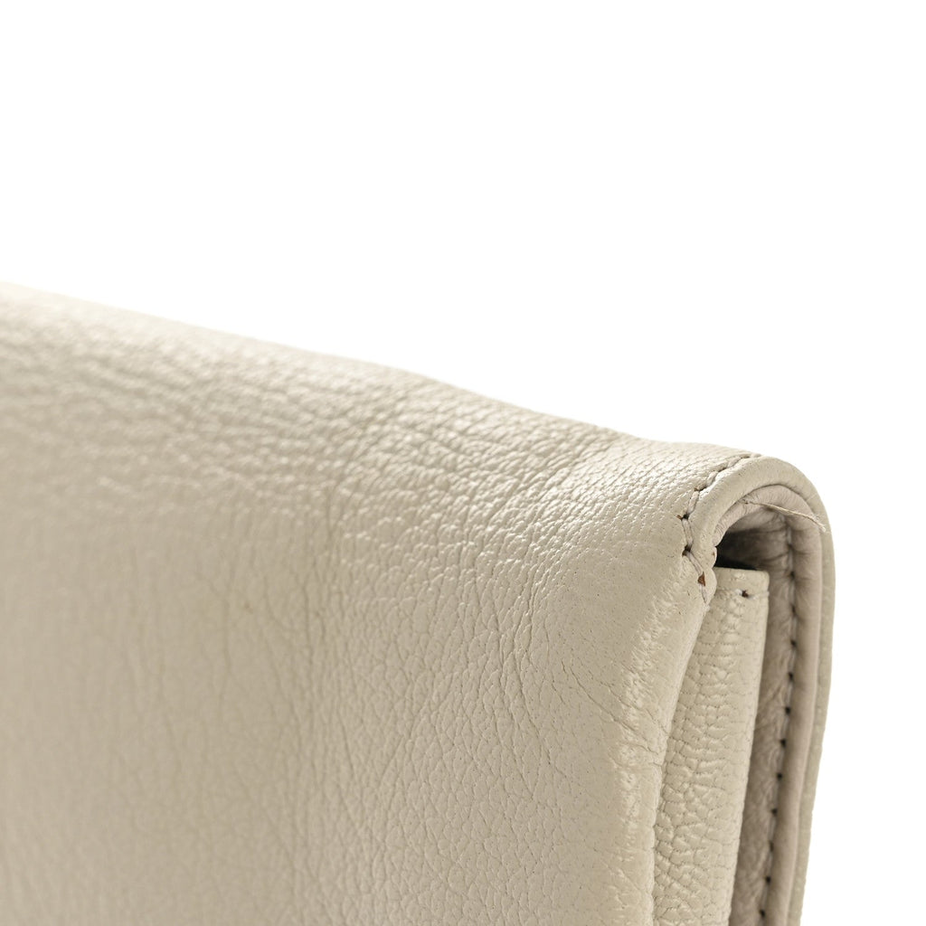 Chevre Silver Metallic Edge Hardware Envelope Clutch Gris Glace