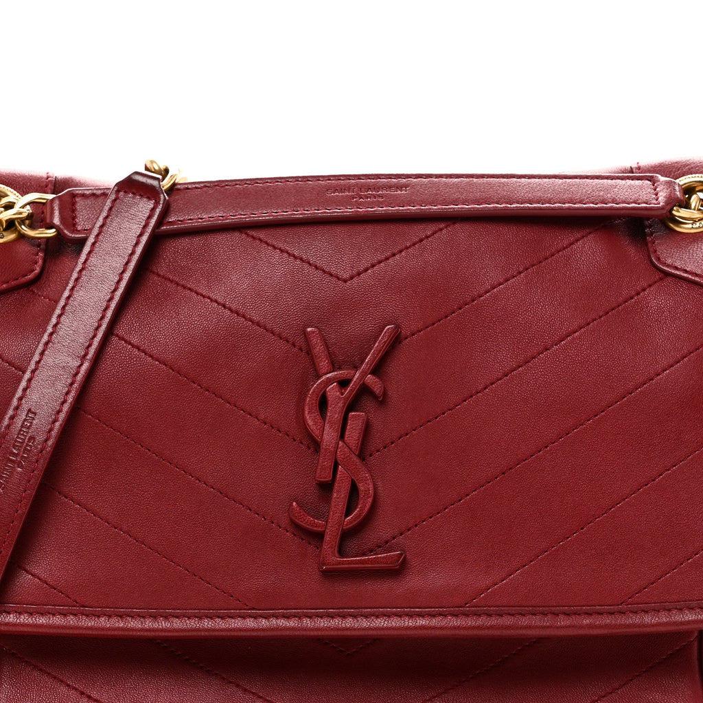 Lambskin Matelasse Monogram Medium Niki Chain Satchel Rouge Legion