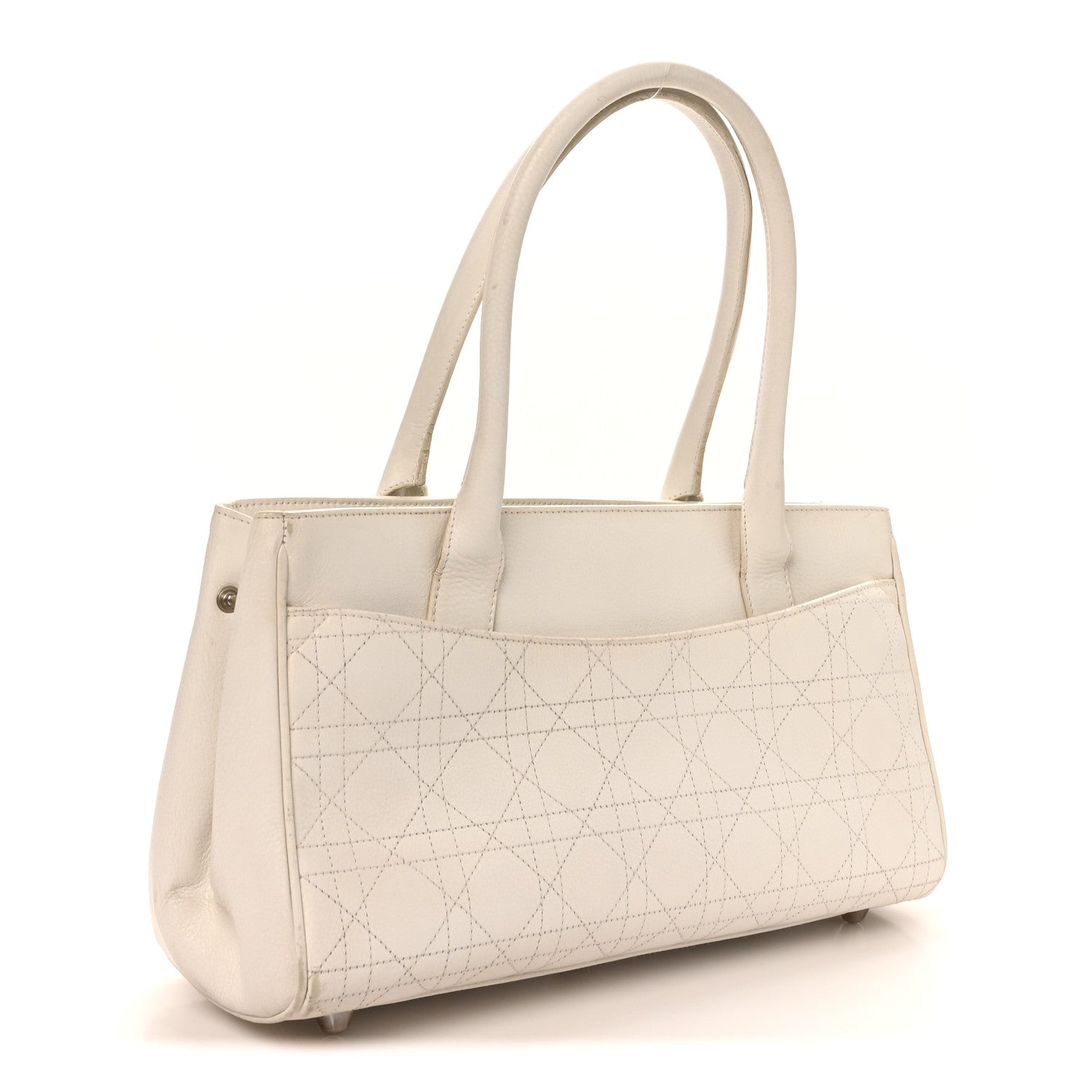 Calfskin Cannage D Buckle East West Tote White