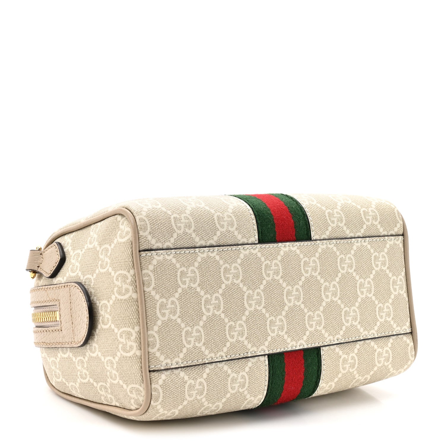 GG Supreme Monogram Textured Dollar Calfskin Web Ophidia Mini Top Handle Bag Beige Mystic White Oatmeal