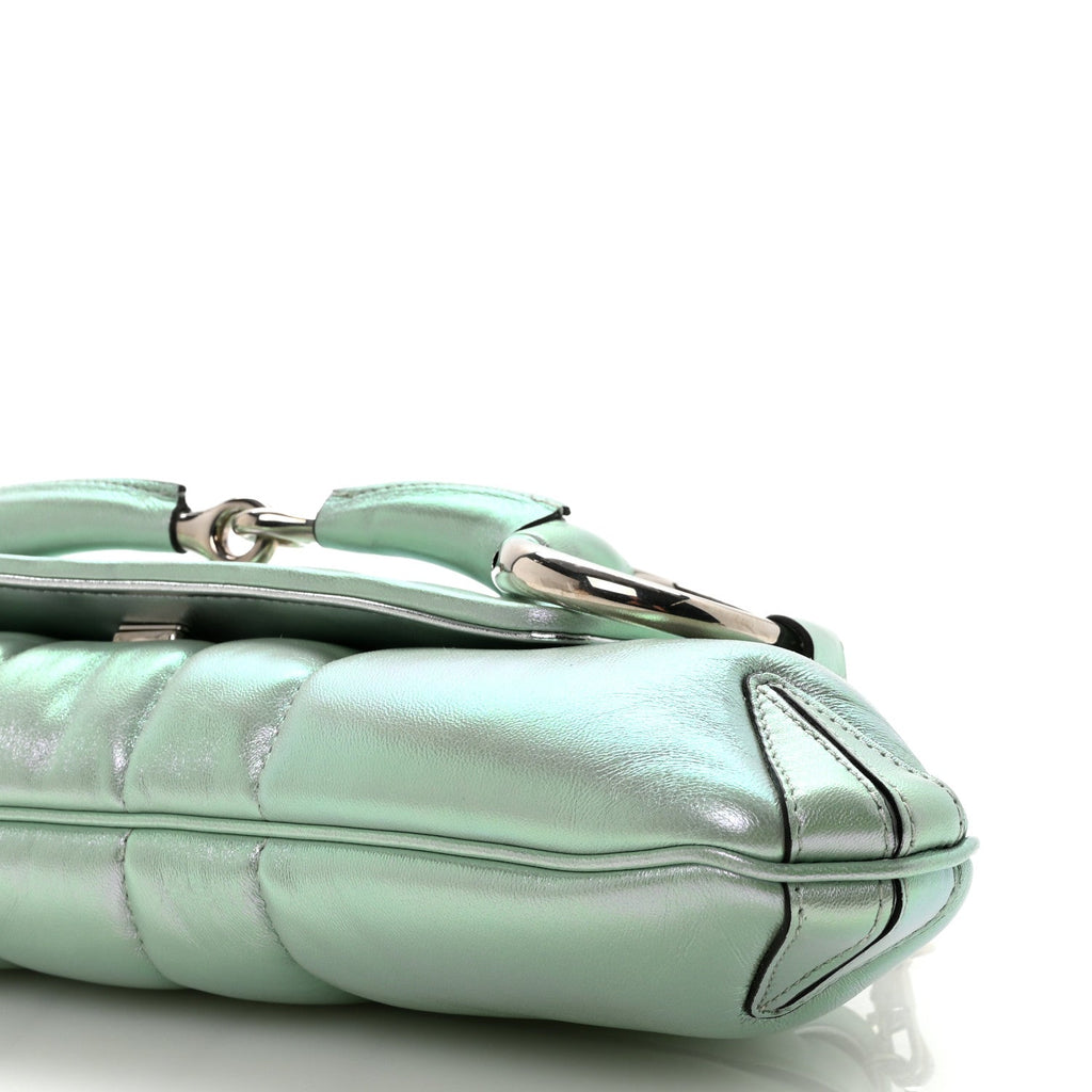 Iridescent Nappa Vertical Matelasse Medium Maxi Horsebit Chain Shoulder Bag Iridescent Salvy Green
