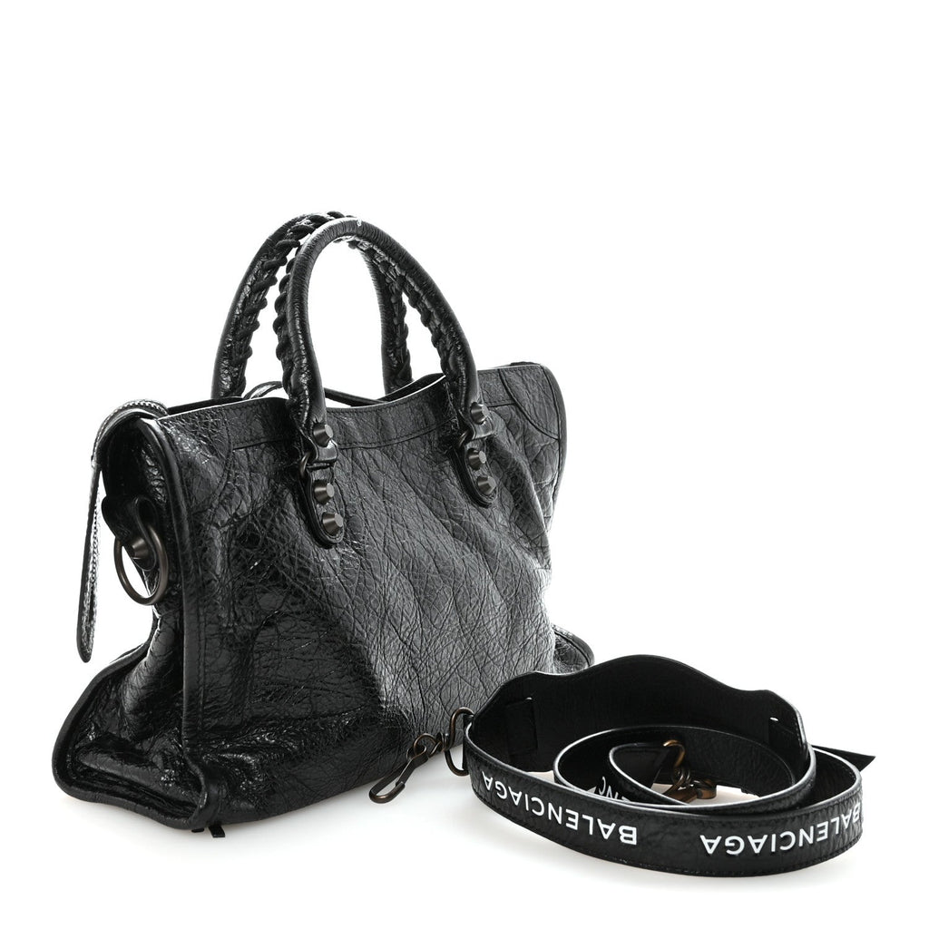 Agneau Classic Hardware S City Logo Strap Black White