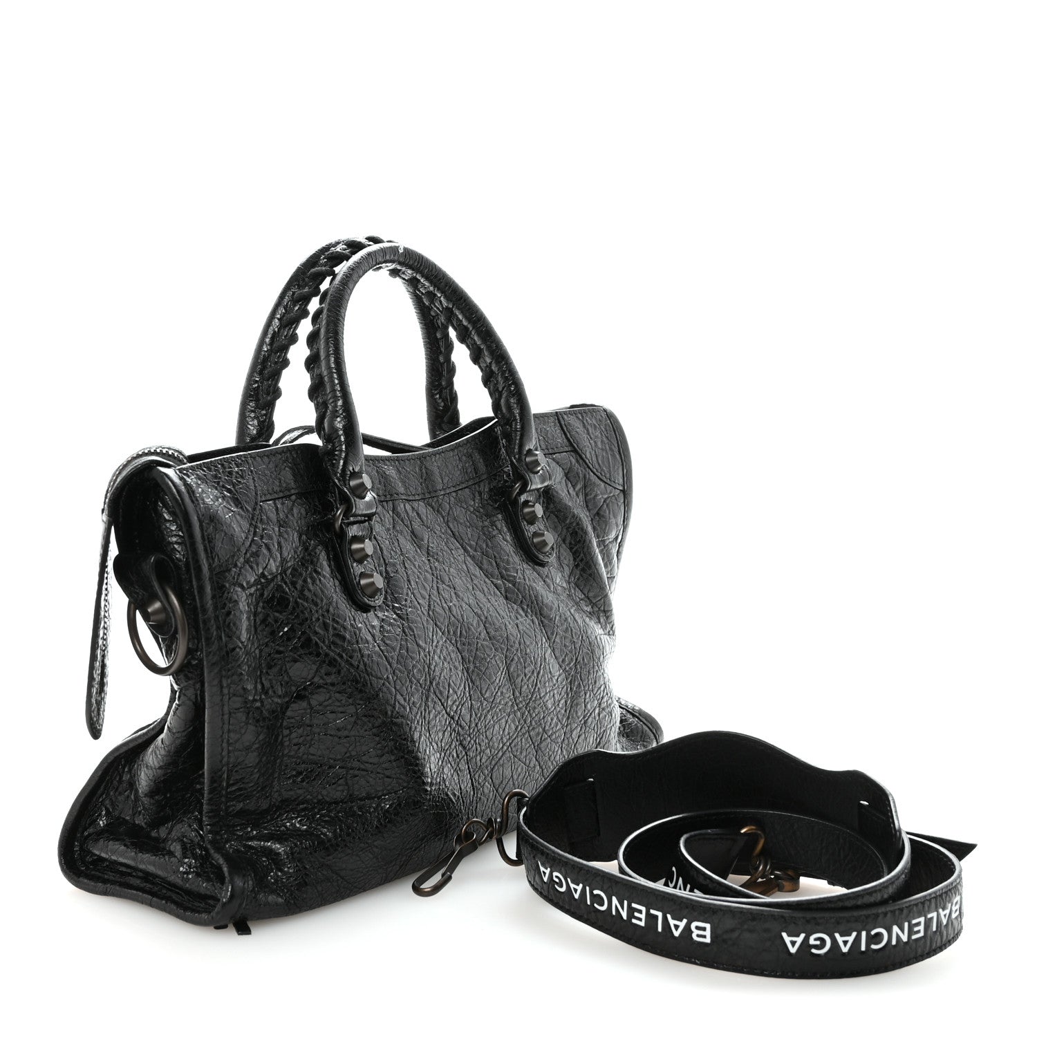 Agneau Classic Hardware S City Logo Strap Black White