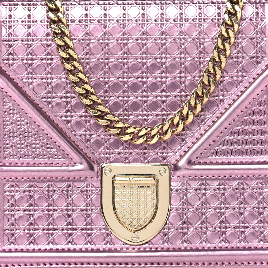 Metallic Patent Micro-Cannage Diorama Wallet on Chain Pouch Pink