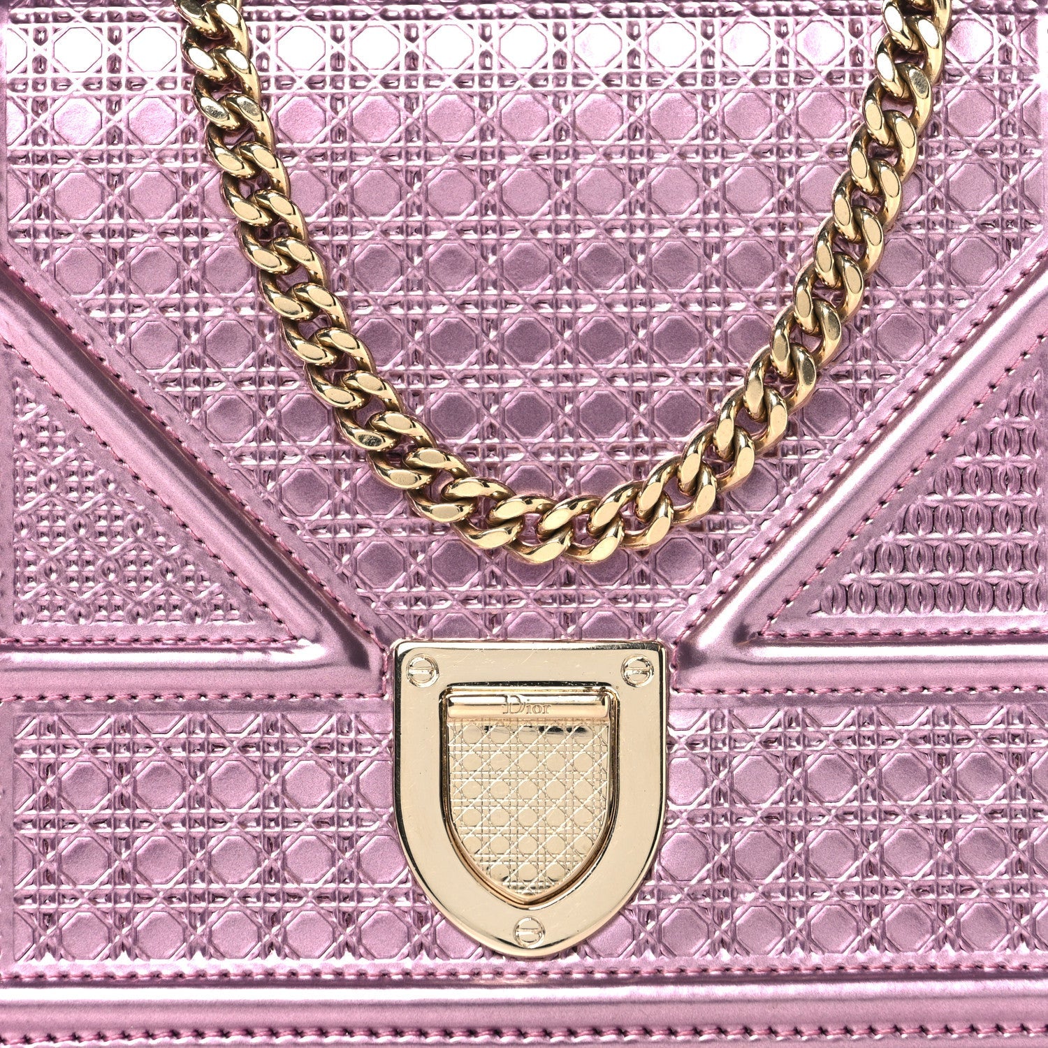 Metallic Patent Micro-Cannage Diorama Wallet on Chain Pouch Pink