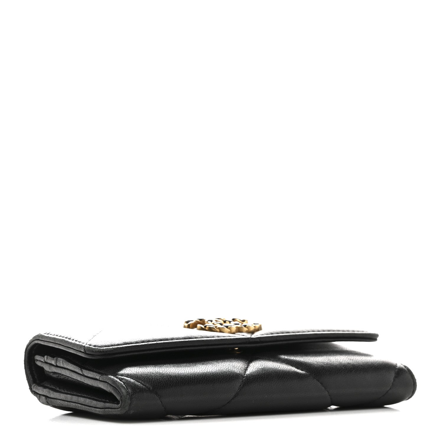 Shiny Goatskin Quilted Chanel 19 Flap Wallet Black