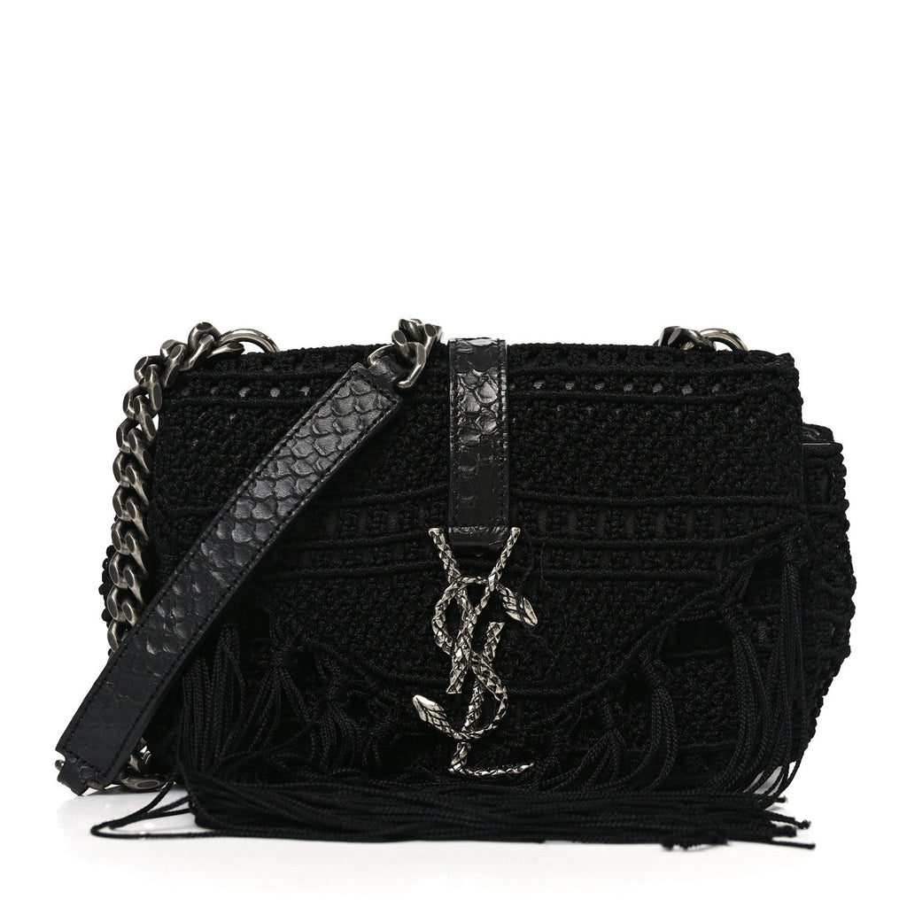 Calfskin Crochet Baby Monogram Chain Satchel Black