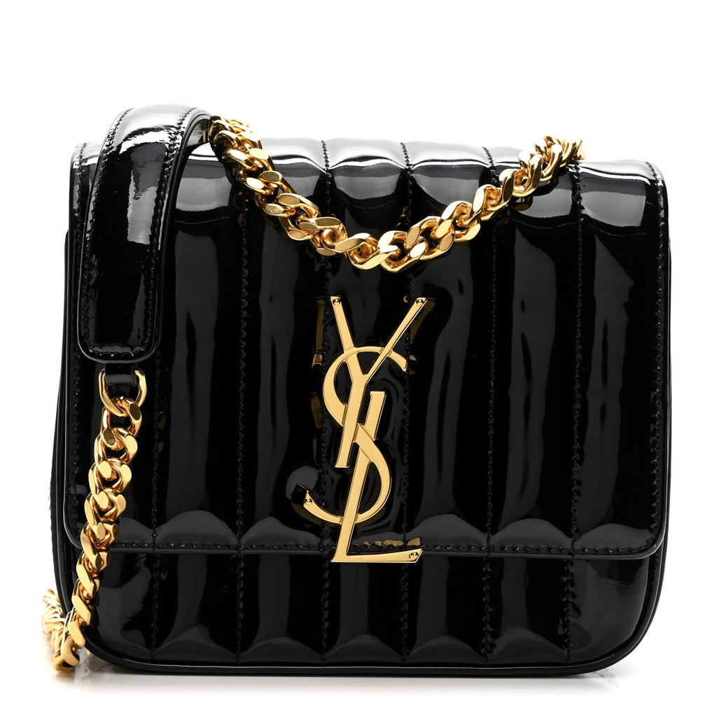 Patent Calfskin Matelasse Monogram Small Vicky Chain Bag Black