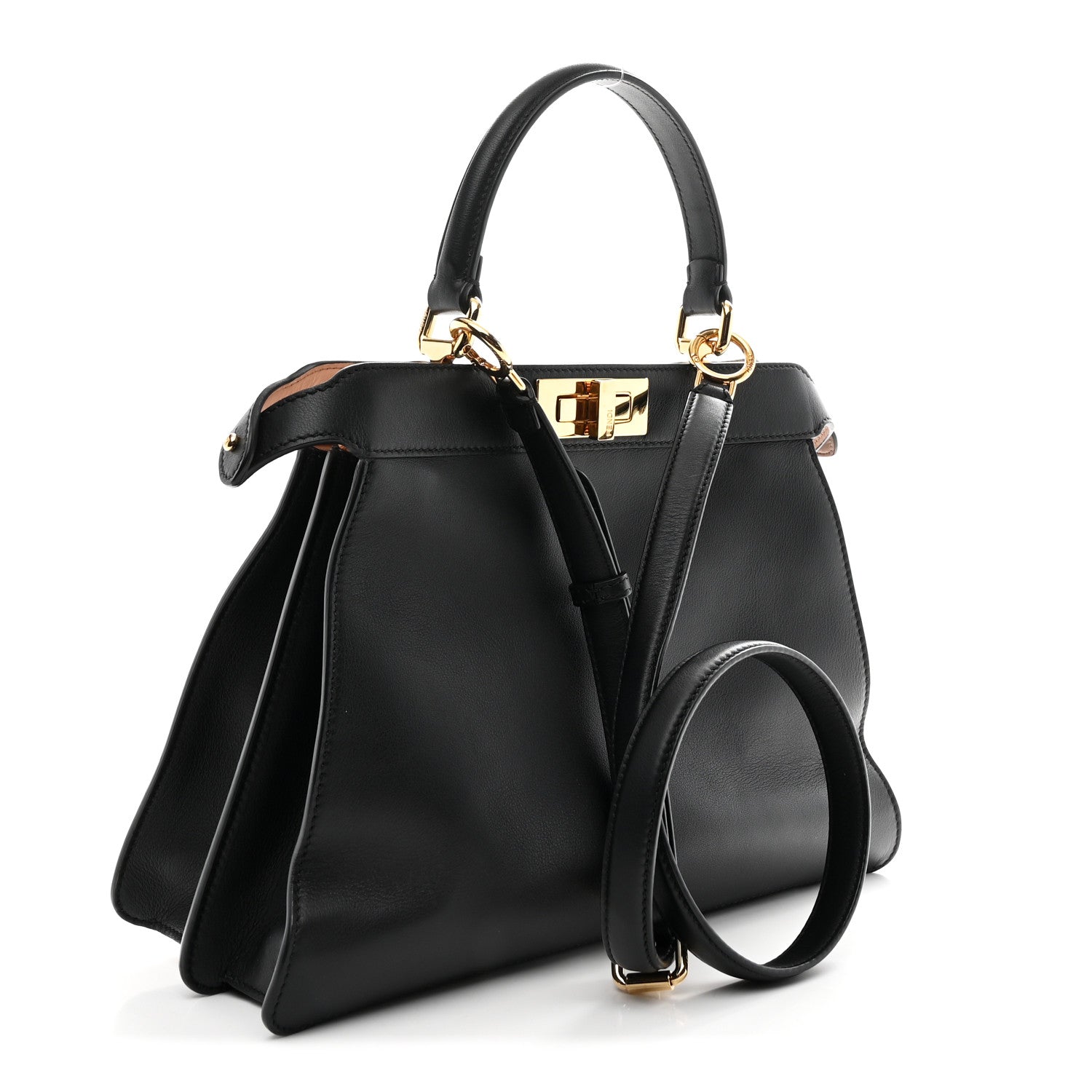 Vitello Seta Shiny Nappa Medium Peekaboo I SEE U Satchel Black Light Rose