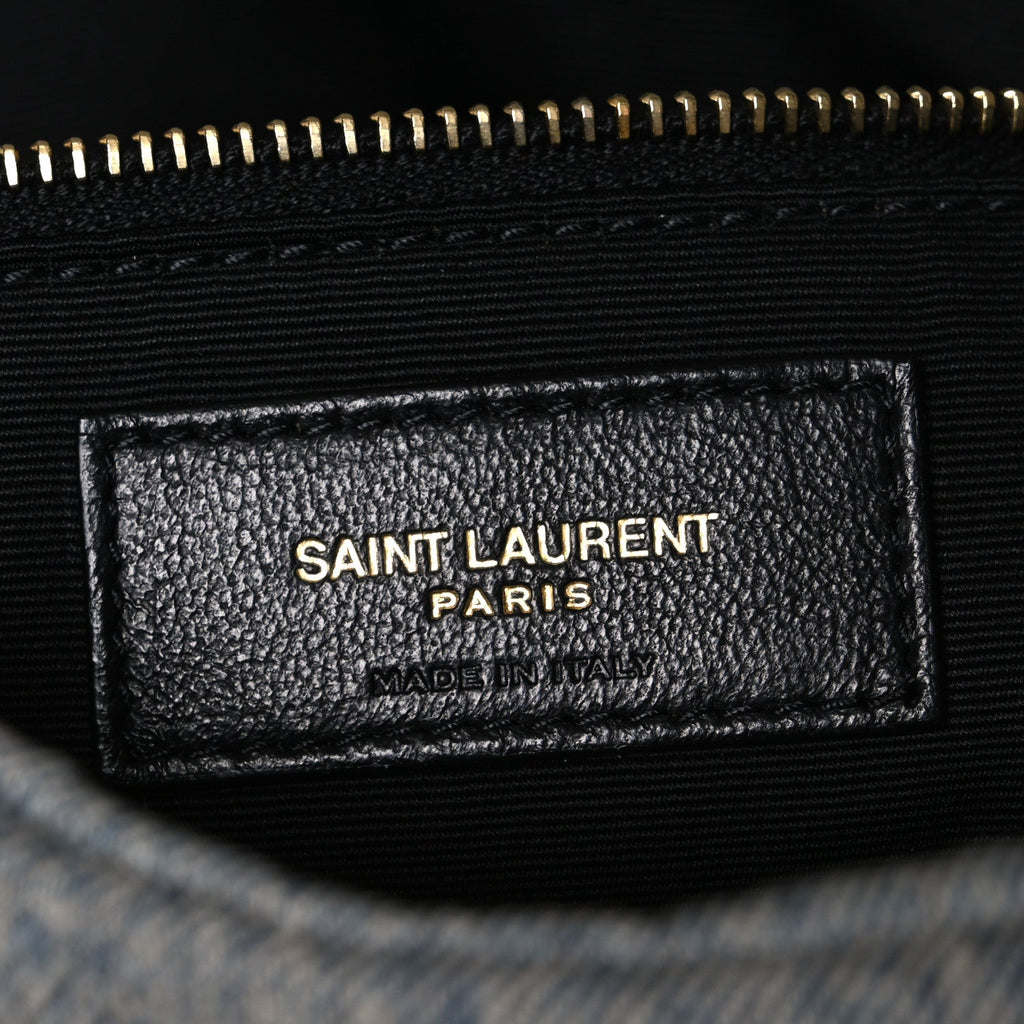 Denim Quilted Medium Loulou Puffer Monogram Chain Satchel Azur