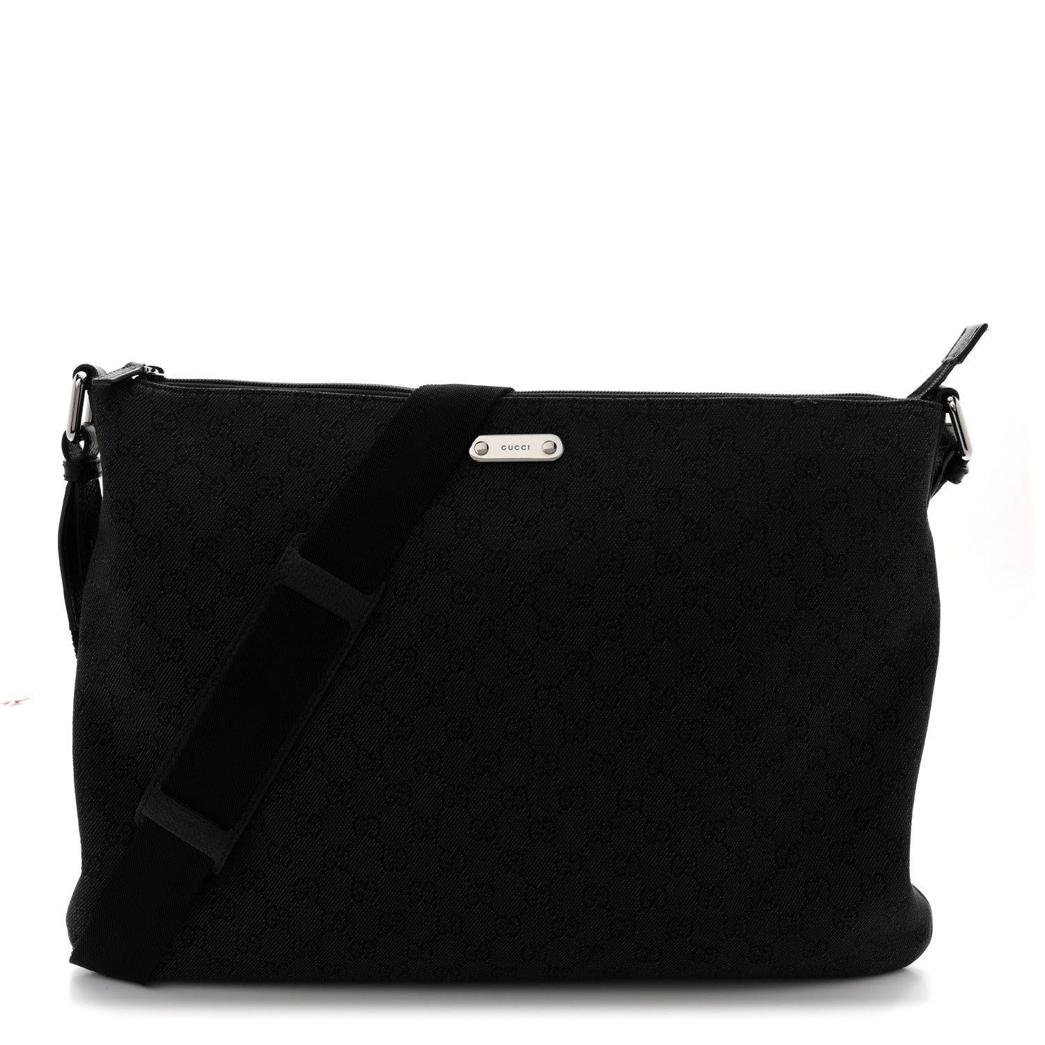 Denim Monogram Flat Messenger Bag  Black