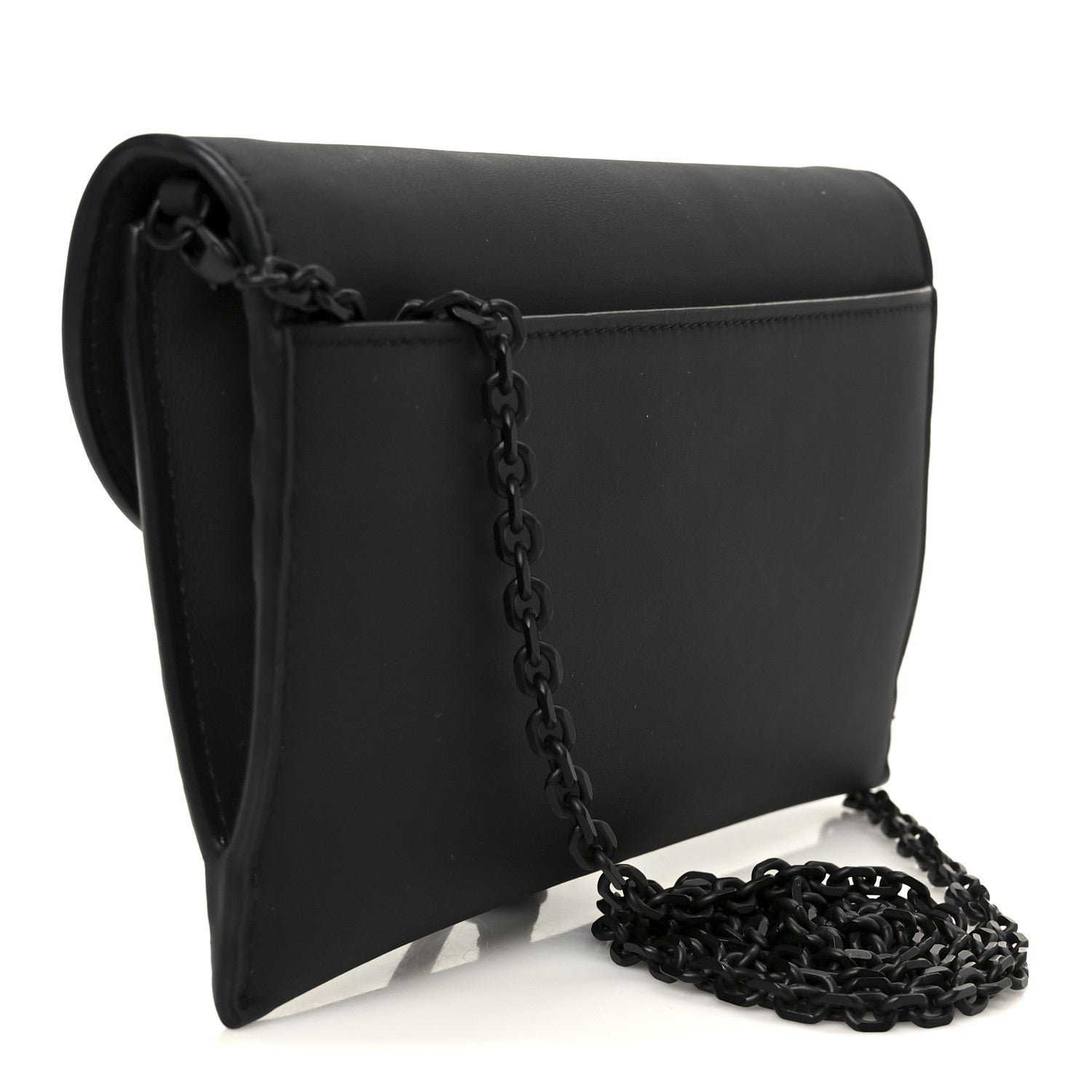 Ultra Matte Calfskin Saddle Chain Wallet Pouch Black