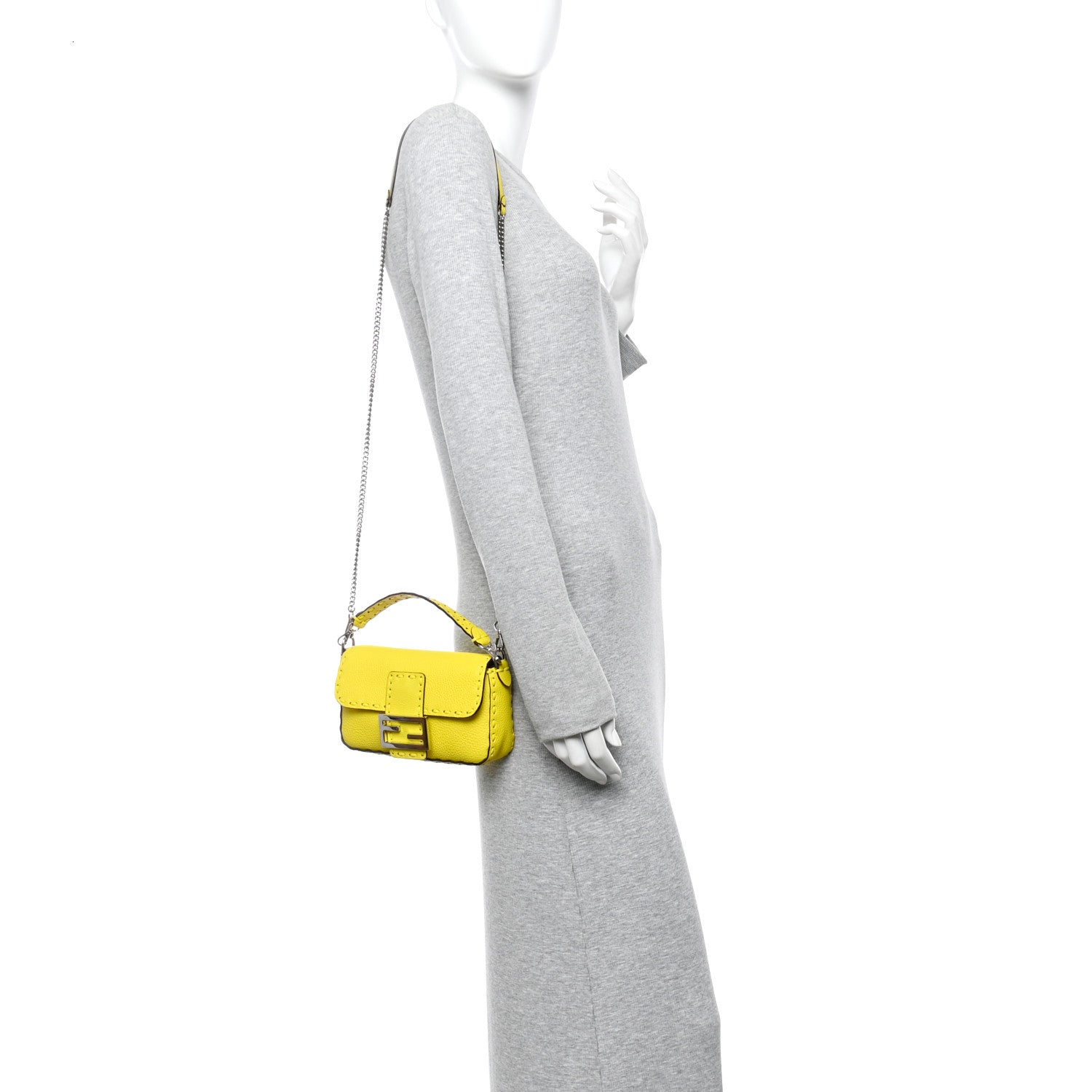 Cuoio Roma Sellerissima Nappa Sintetica Tape Stitch Mini Baguette Acid Yellow
