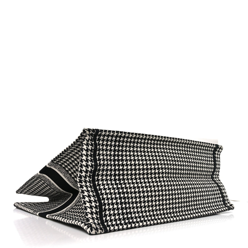 Canvas Houndstooth Embroidered Book Tote Black White