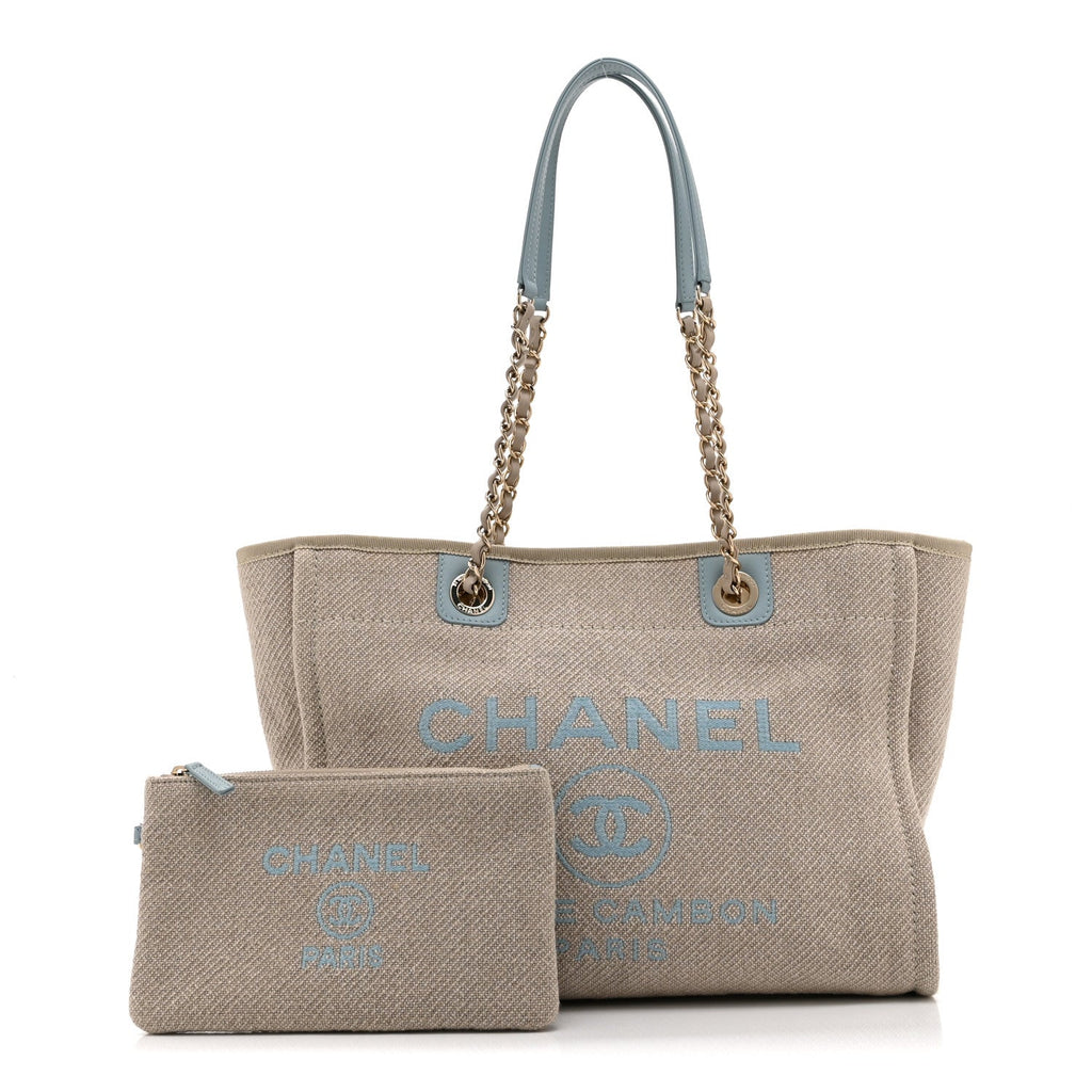 Mixed Fibers Calfskin Small Deauville Tote Grey Light Blue