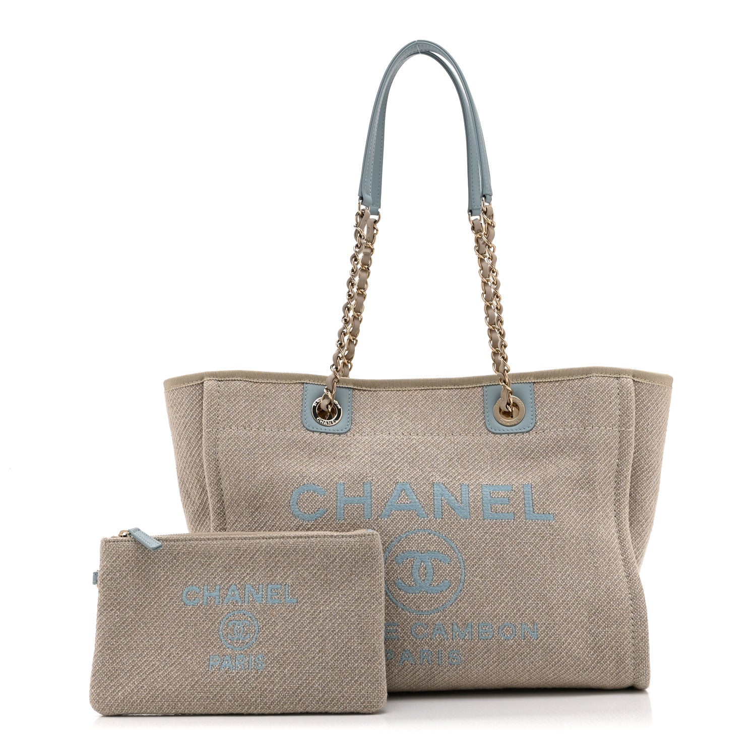 Mixed Fibers Calfskin Small Deauville Tote Grey Light Blue