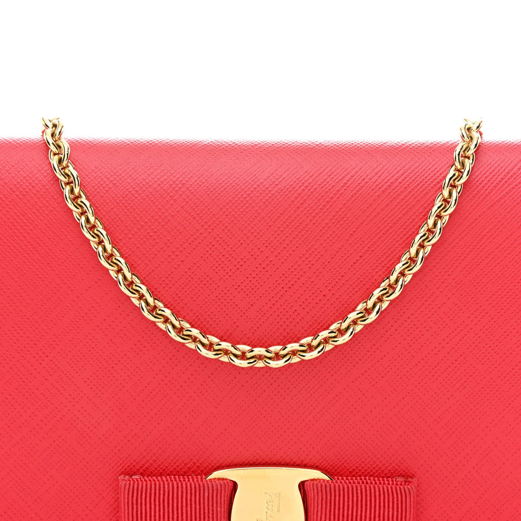 Printed Calfskin Vara Bow Chain Wallet Red