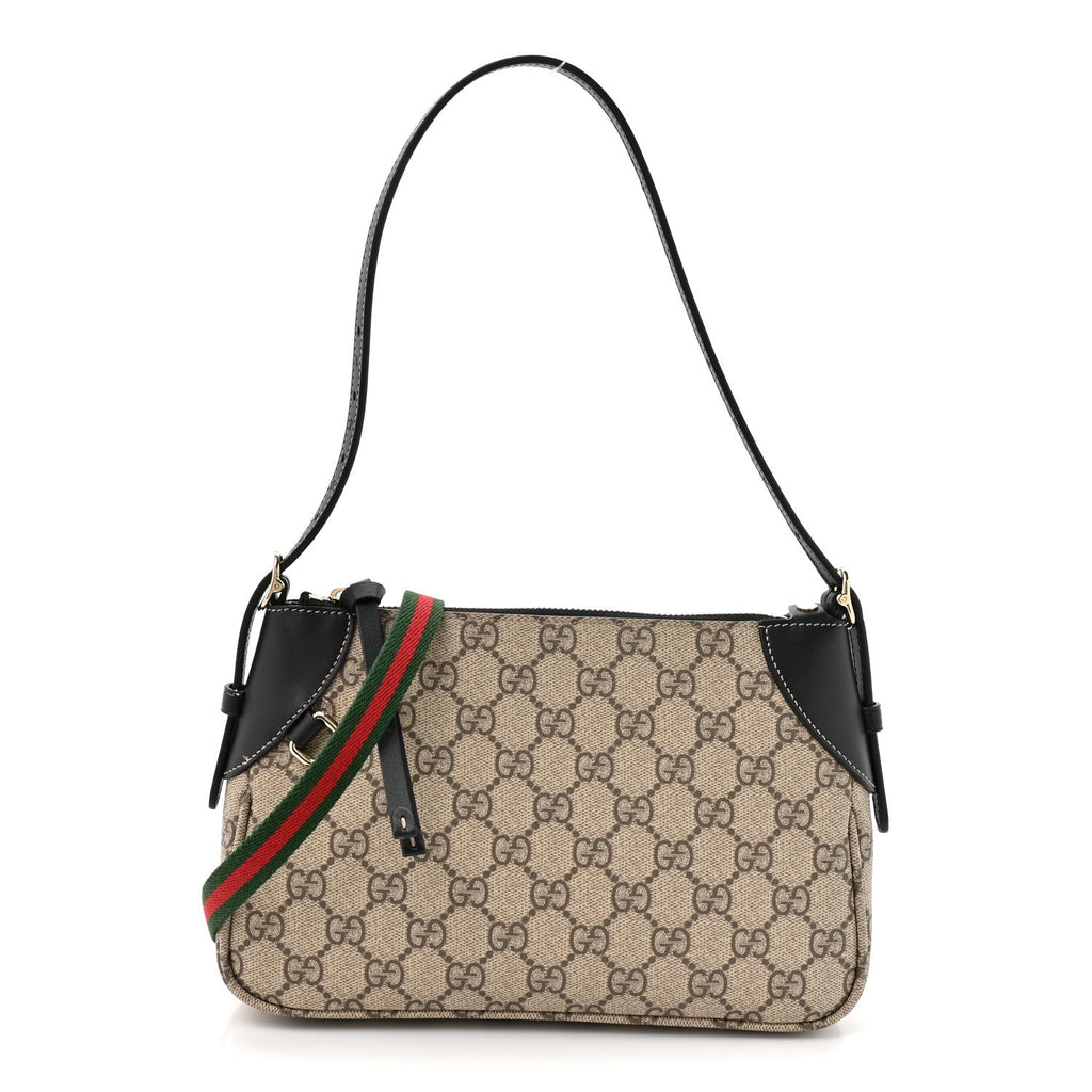 GG Supreme Monogram Textured Calfskin Small Emblem Shoulder Bag Beige Black