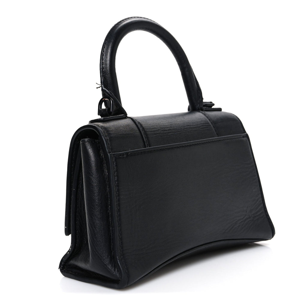 Shiny Box Calfskin Strass Hourglass Top Handle Bag XS Black