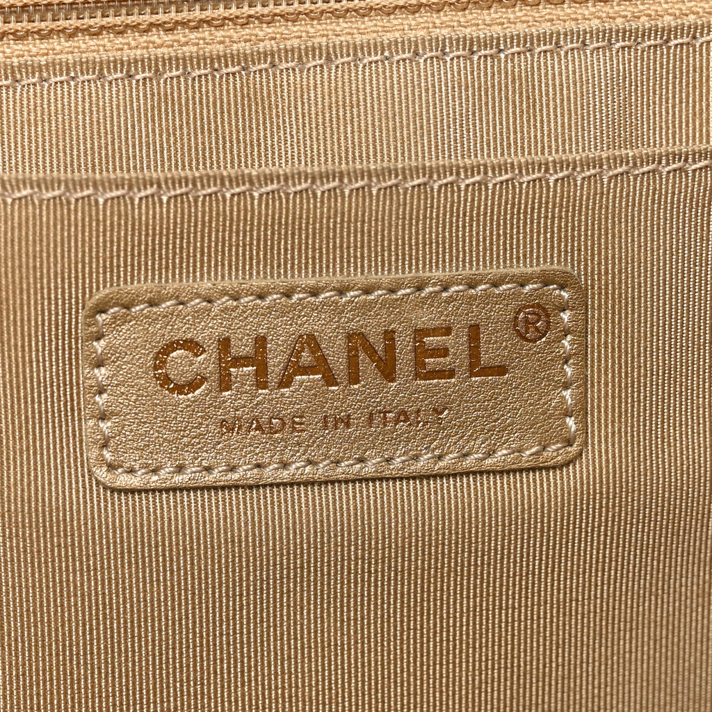 Metallic Calfskin Quilted Small XXL Travel Flap Bag Gold