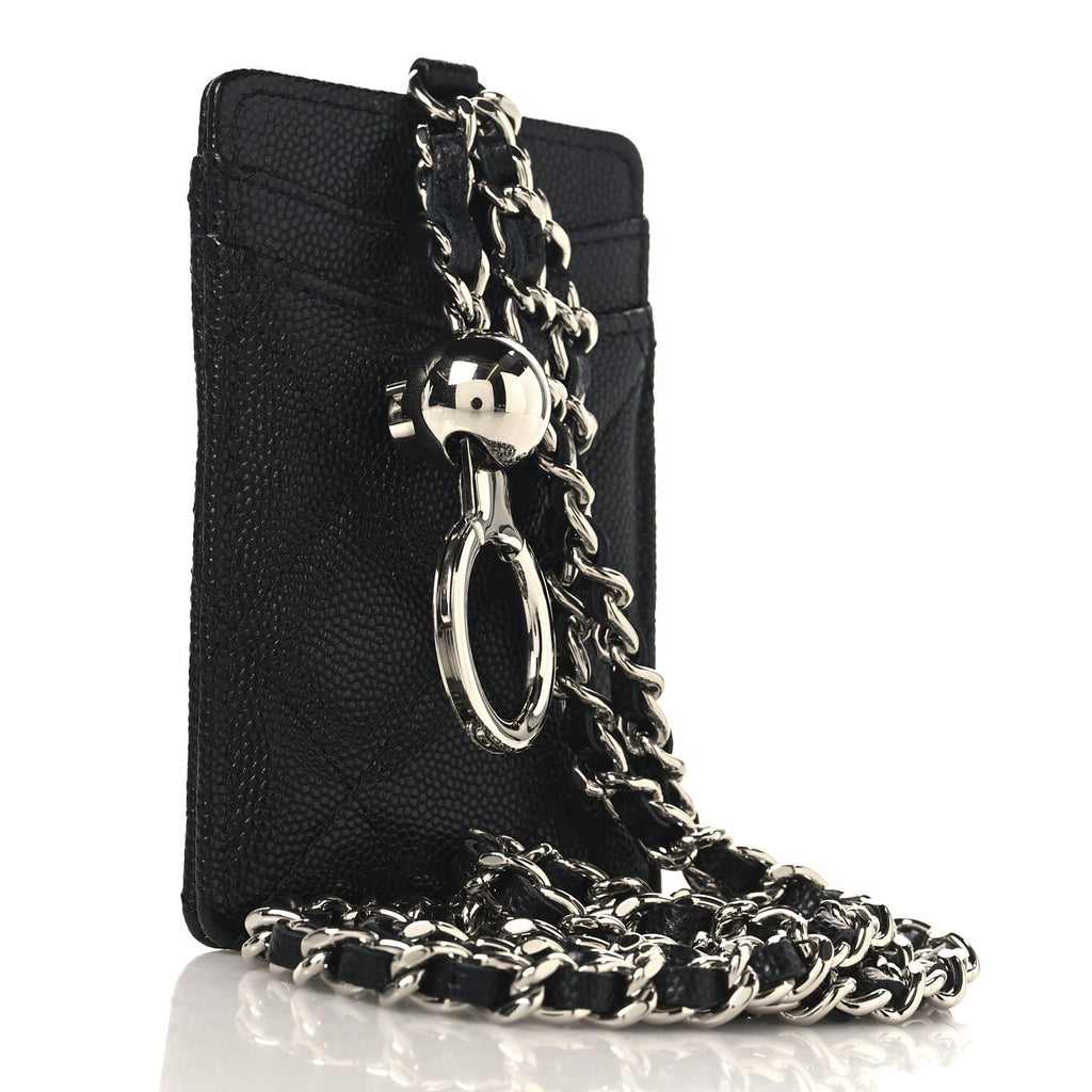 Caviar Quilted Key Holder  Holder On Chain Black