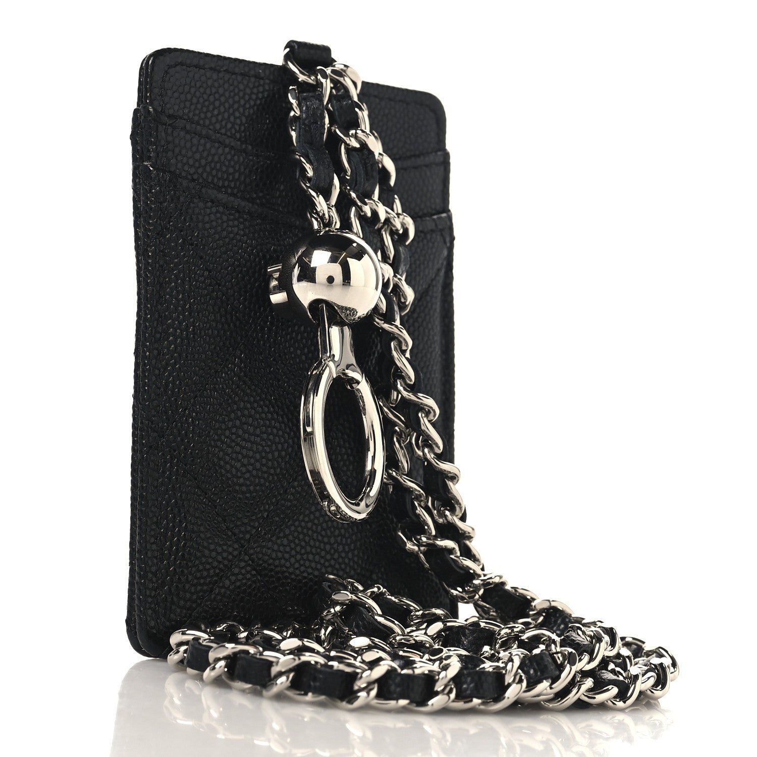 Caviar Quilted Key Holder  Holder On Chain Black