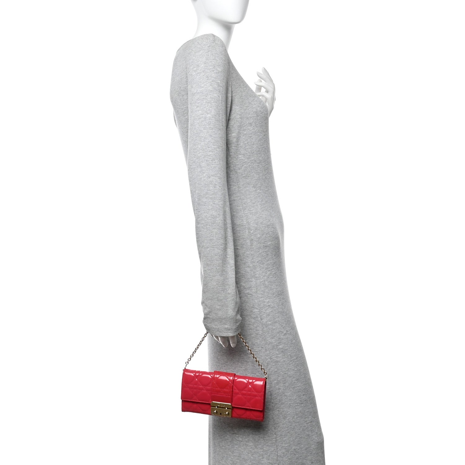 Patent Cannage Miss Dior Chain Wallet Fuchsia