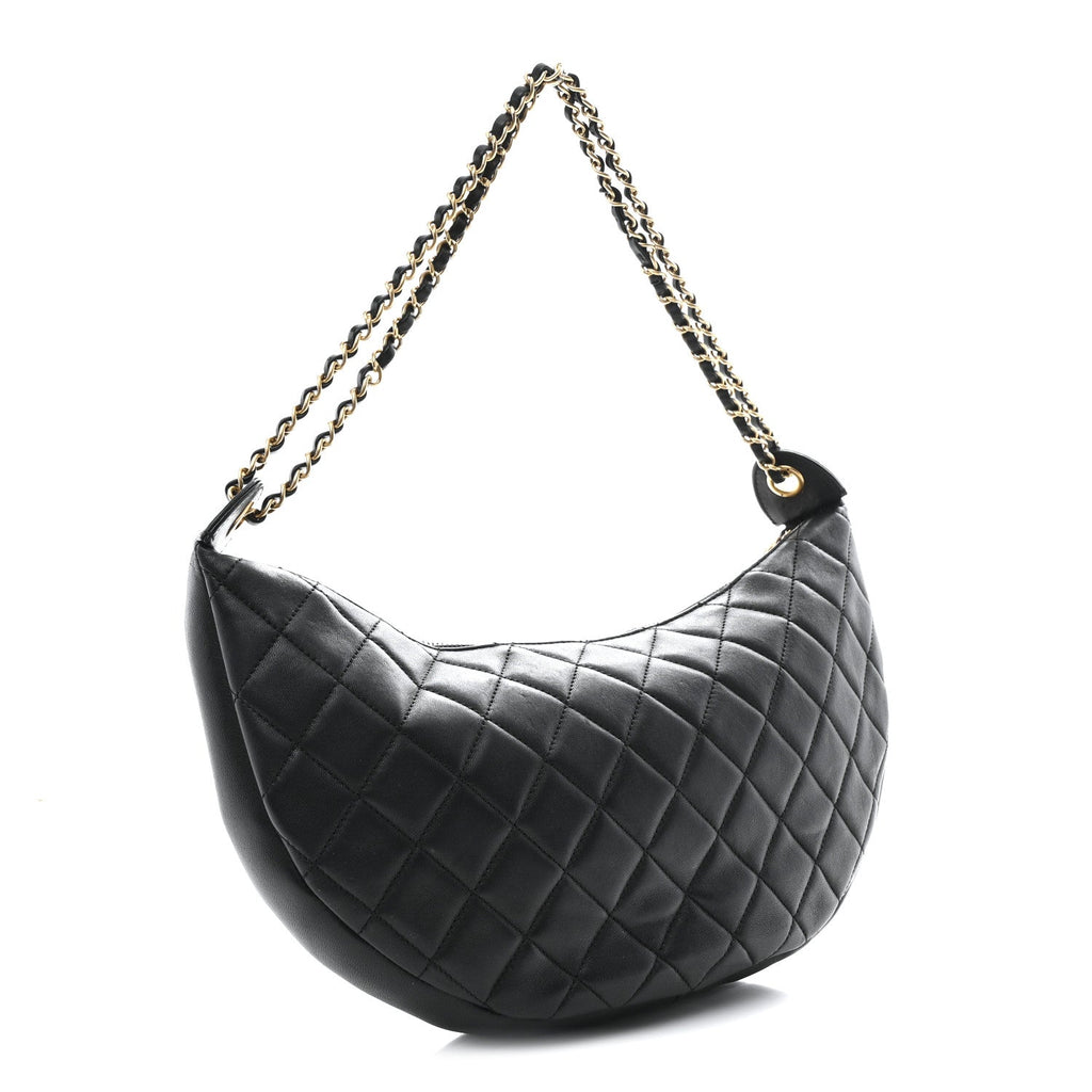 Lambskin Quilted All About Chains Hobo Black
