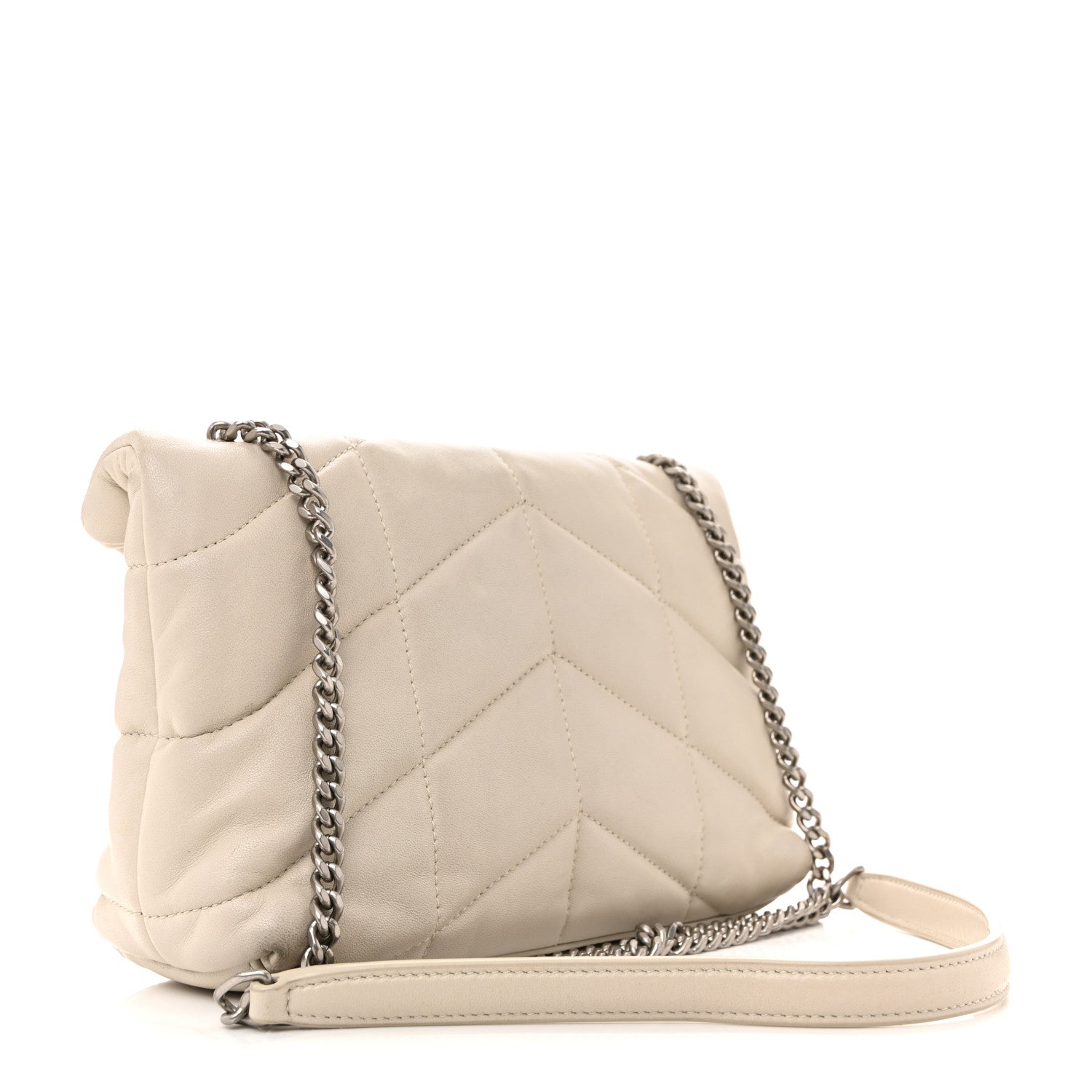 Lambskin Quilted Toy Loulou Puffer Monogram Chain Satchel Crema Soft