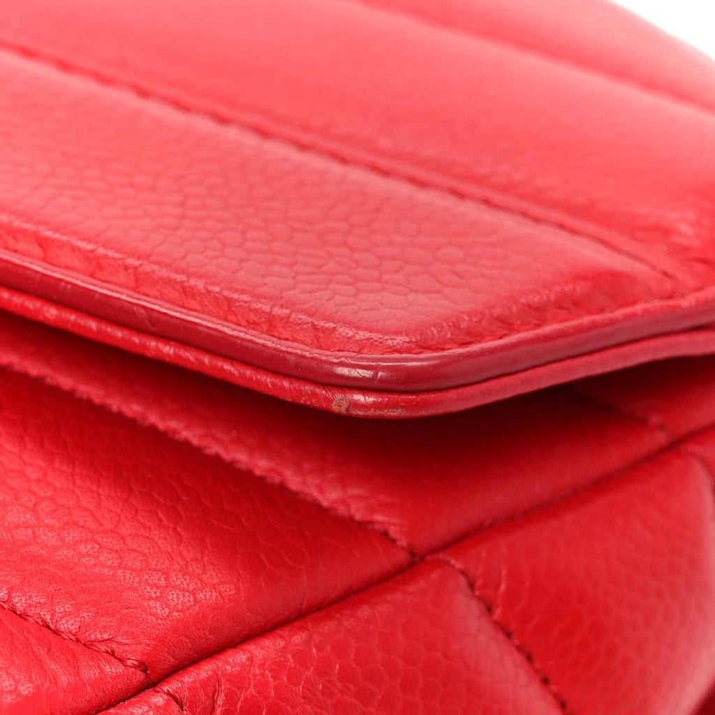 Caviar Chevron Quilted Single Flap Red