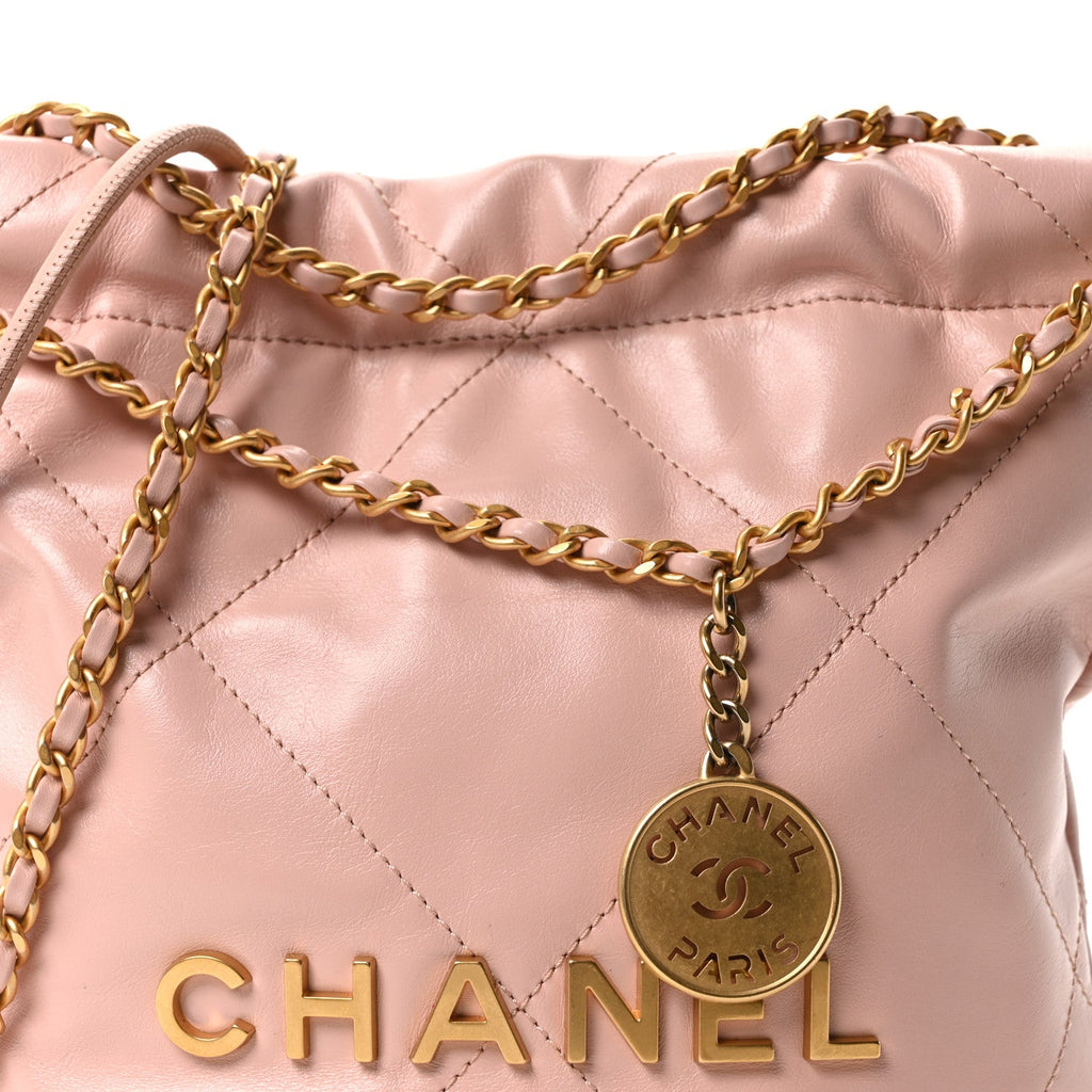 Shiny Calfskin Quilted Mini Chanel 22 Light Pink