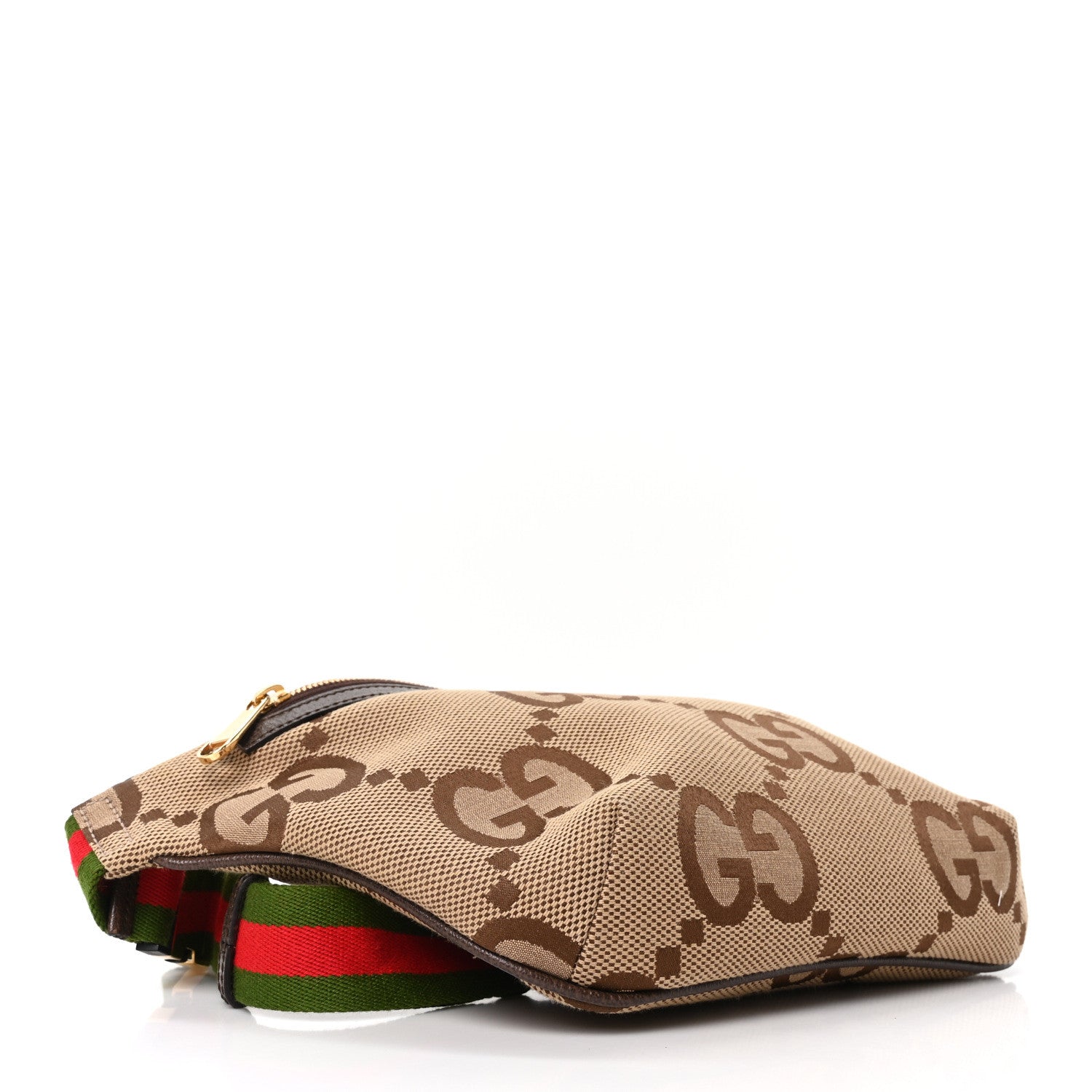 Monogram Jumbo GG Textured Dollar Calfskin Web Belt Bag Camel Ebony New Acero