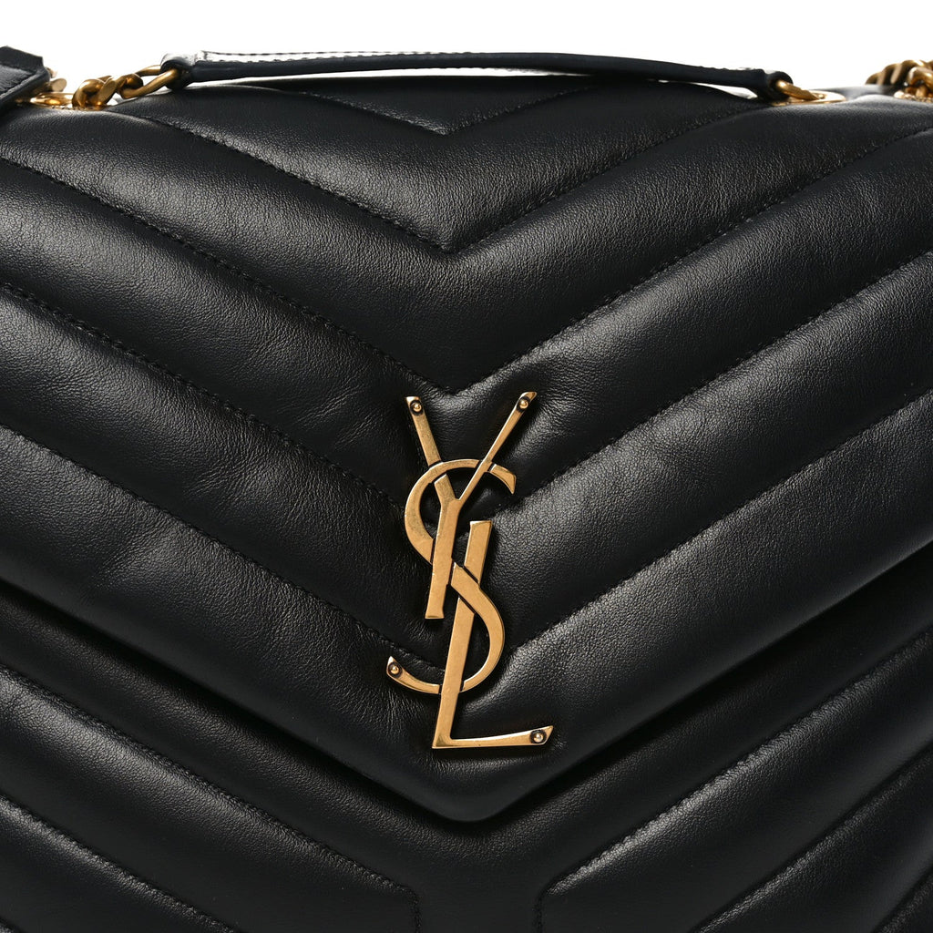 Calfskin Y Quilted Monogram Medium Loulou Chain Satchel Black