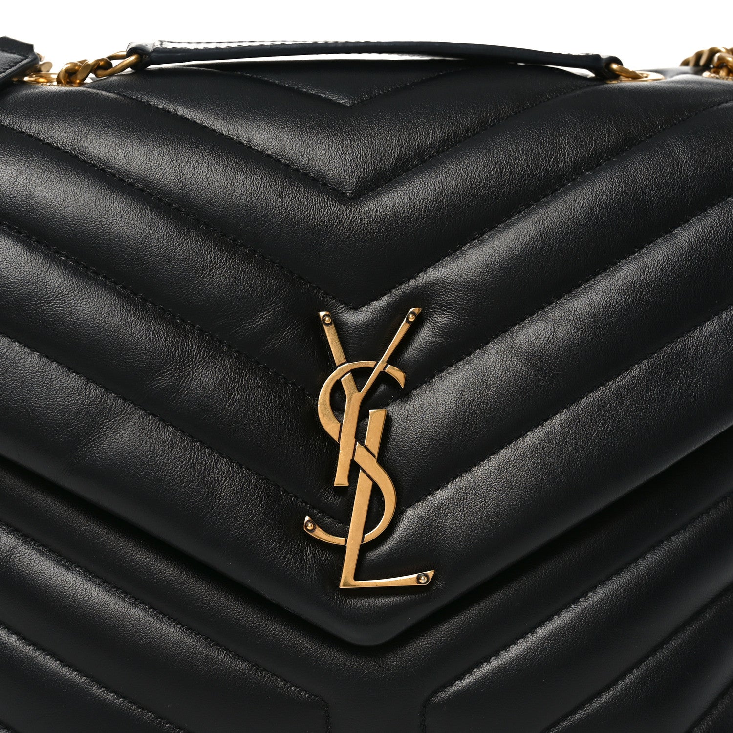 Calfskin Y Quilted Monogram Medium Loulou Chain Satchel Black