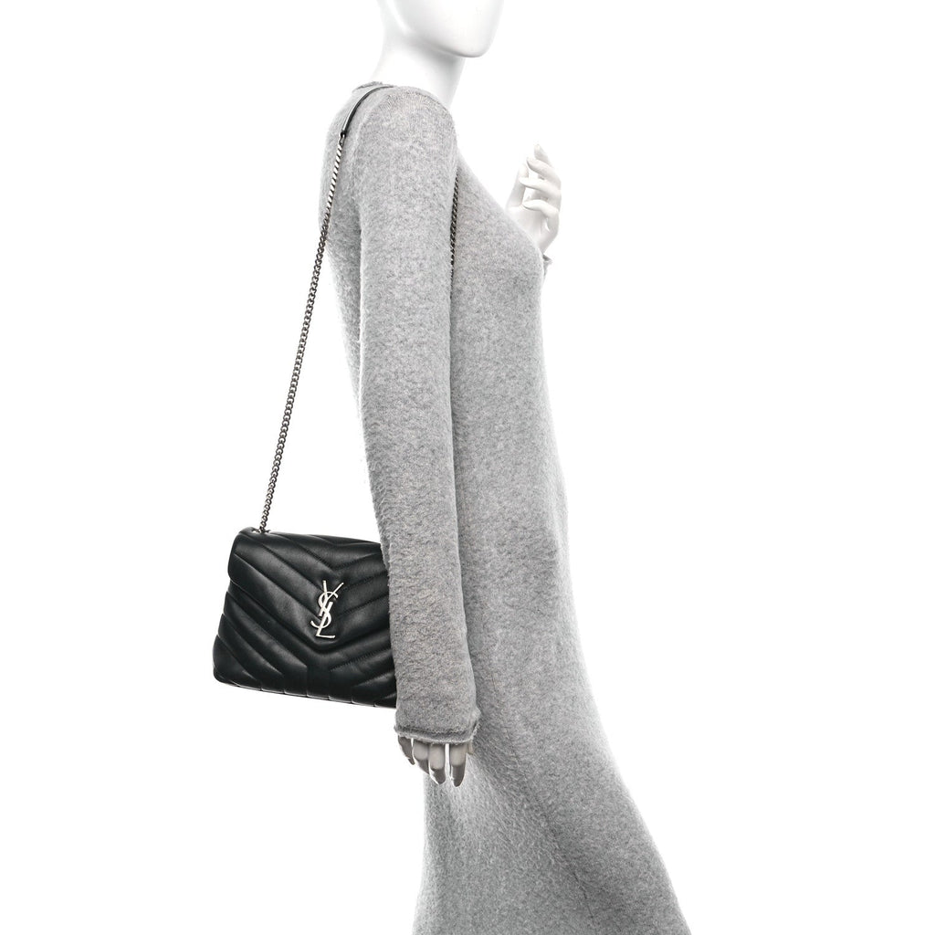 Calfskin Y Quilted Monogram Small Loulou Chain Satchel Black