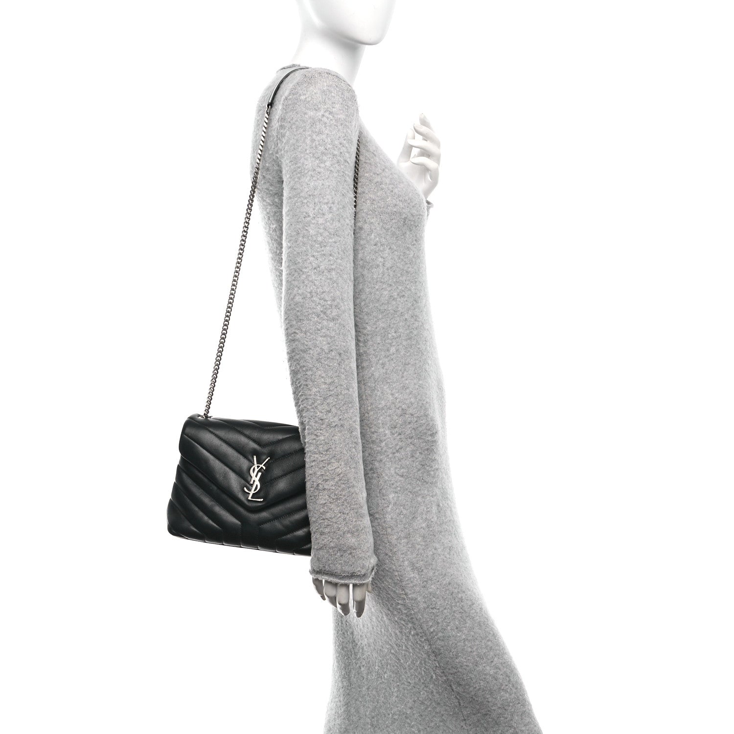 Calfskin Y Quilted Monogram Small Loulou Chain Satchel Black
