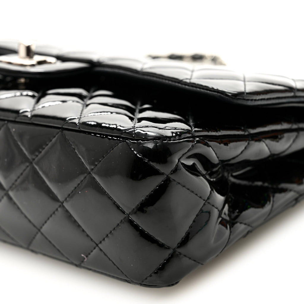 Patent Quilted Medium Double Flap Black