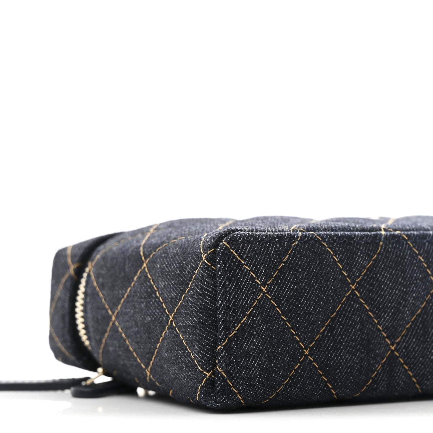 Denim Quilted Top Handle Slim Vanity Case With Chain Dark Blue Orange