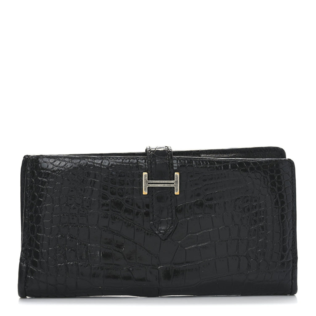 Shiny Alligator Bearn Gusset Wallet Black