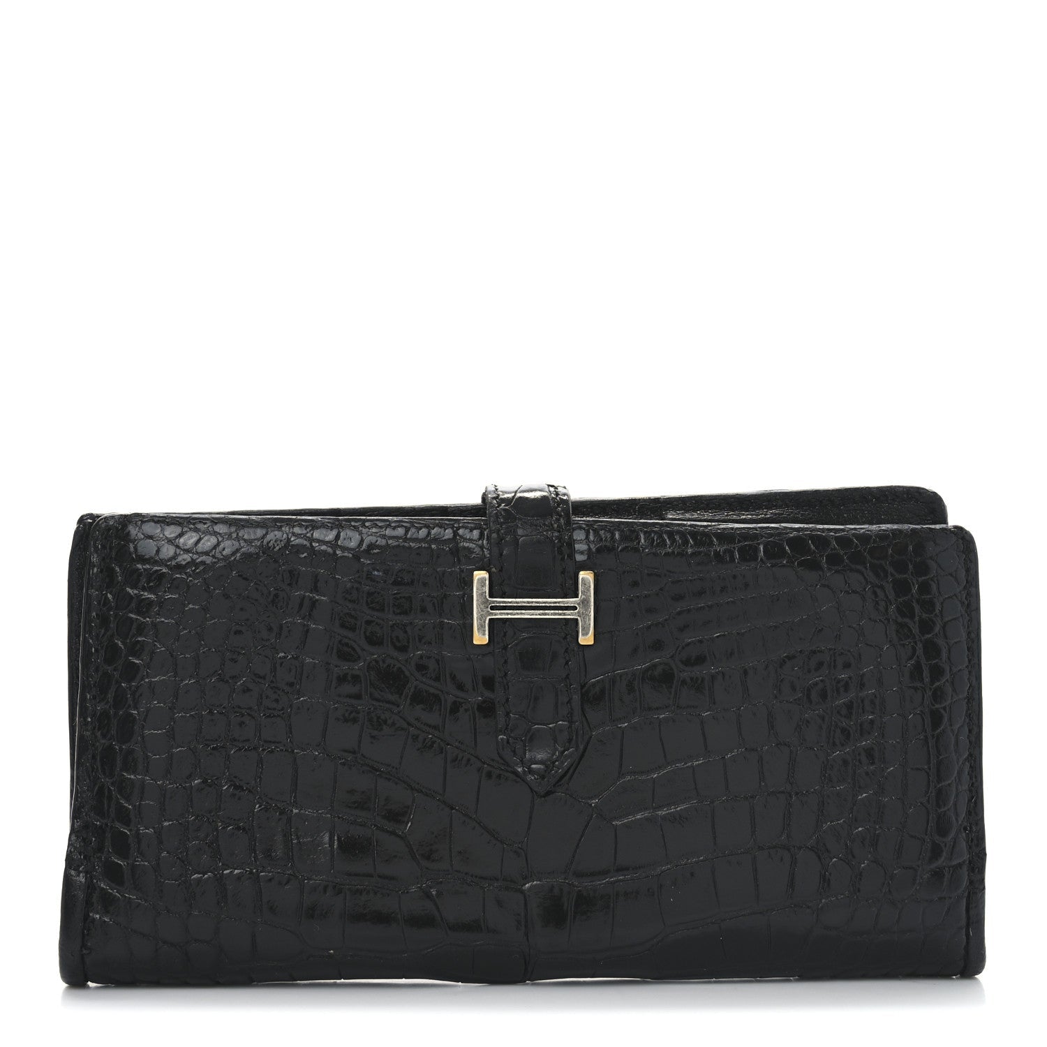 Shiny Alligator Bearn Gusset Wallet Black