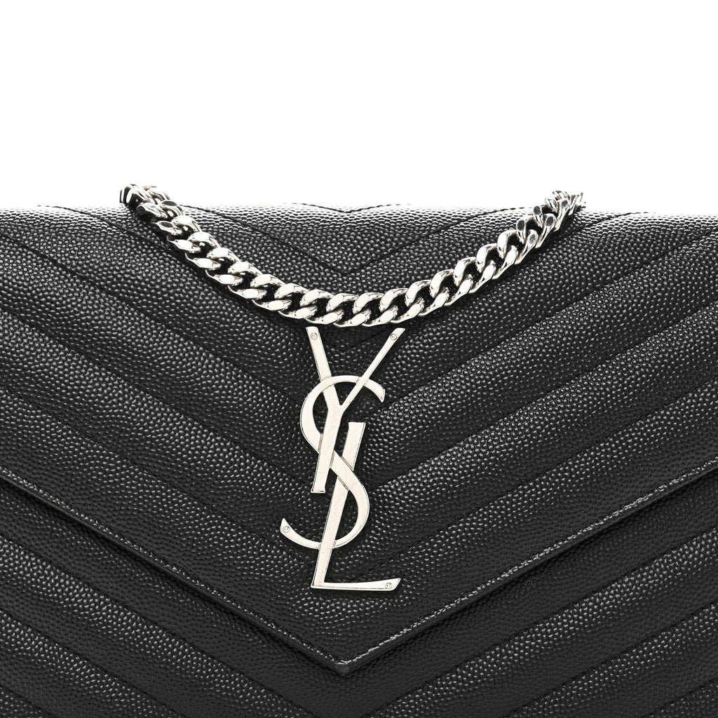 Grain De Poudre Matelasse Chevron Monogram Chain Wallet Black