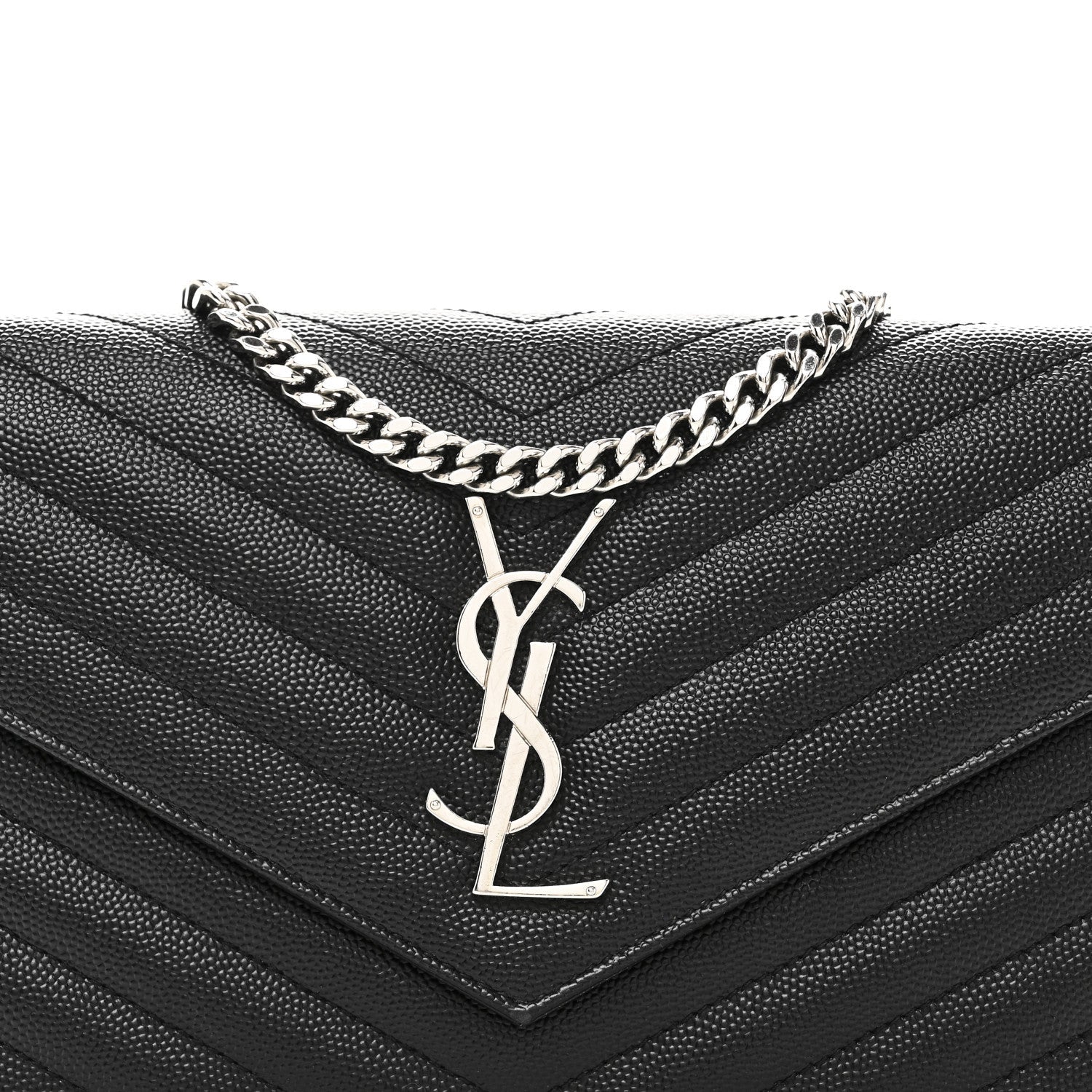 Grain De Poudre Matelasse Chevron Monogram Chain Wallet Black