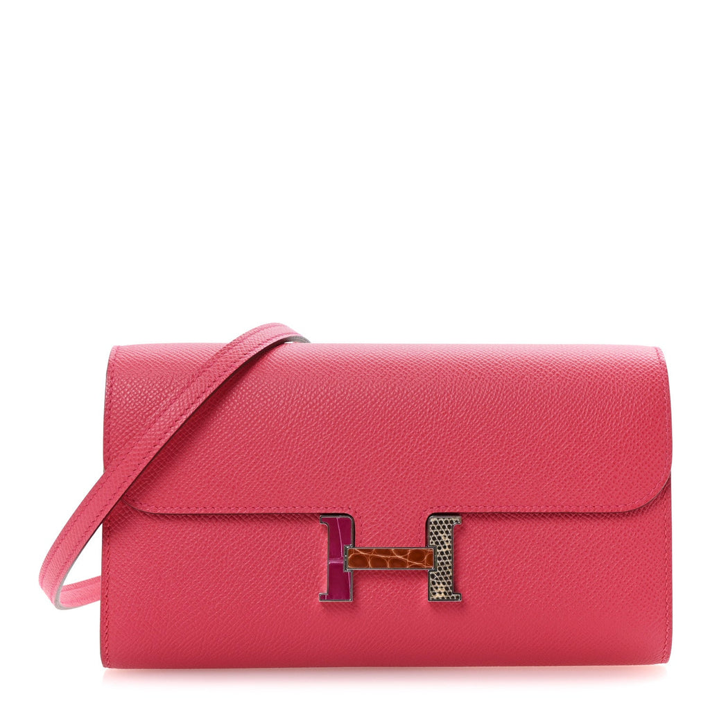 Epsom Alligator Lizard Constance Wallet To Go Rose Extreme